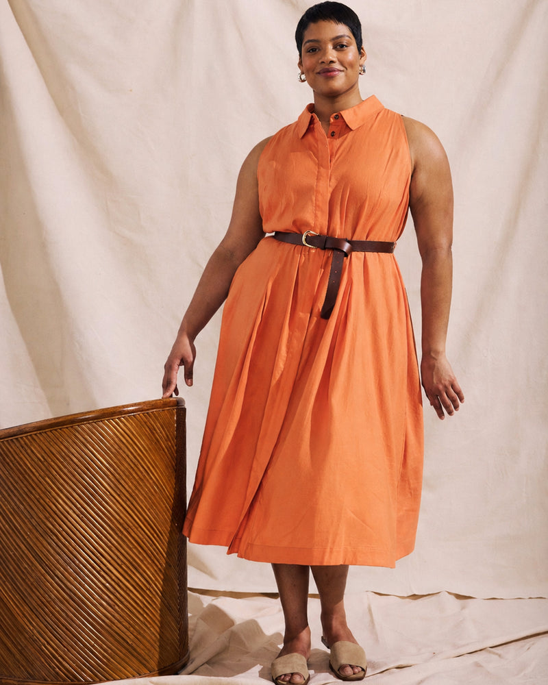 Adelaide Linen Shirtdress - Italian Orange | Plus Size & Straight Size Women's Fashion | Universal Standard