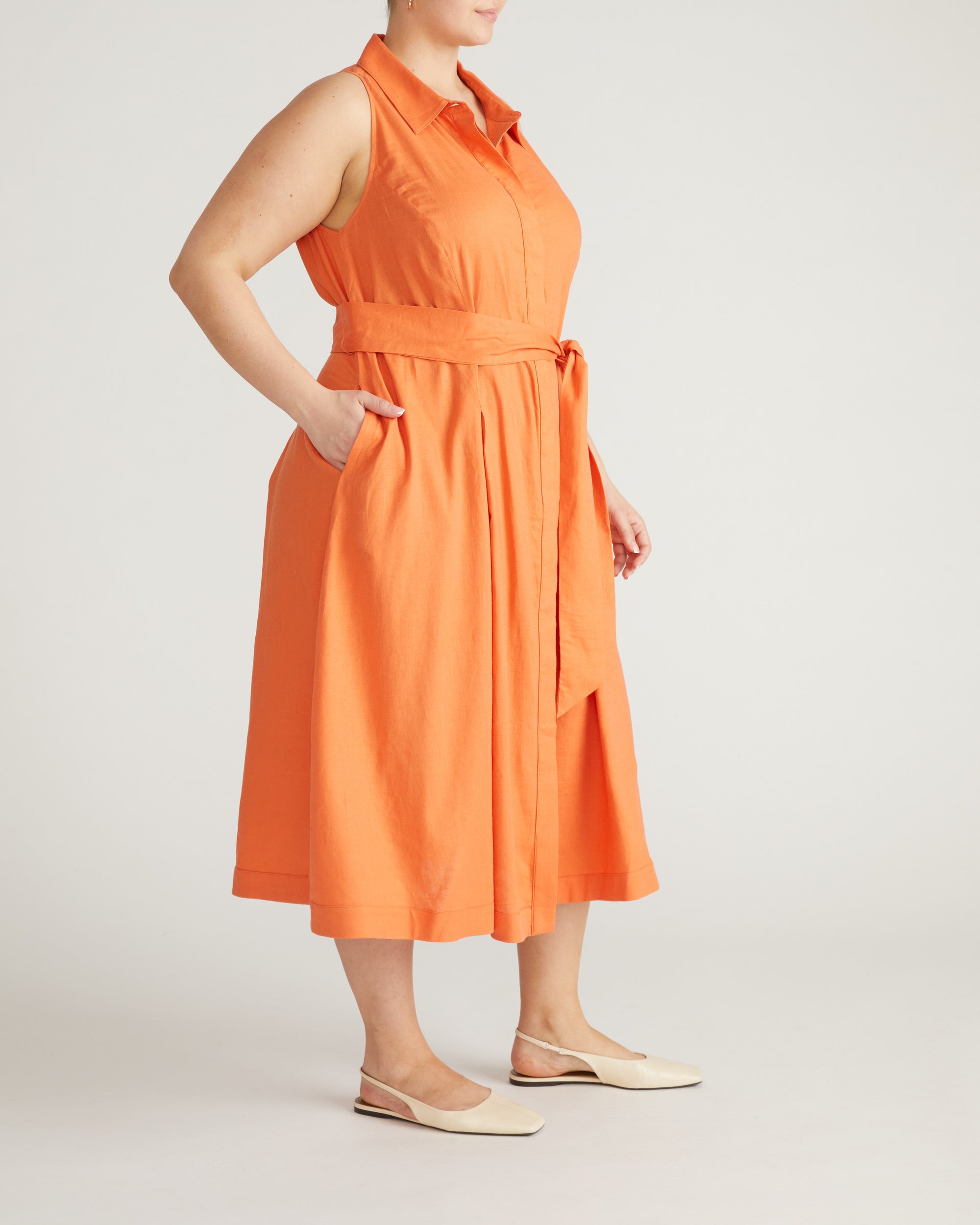 Adelaide Linen Shirtdress - Italian Orange | Plus Size & Straight Size Women's Fashion | Universal Standard