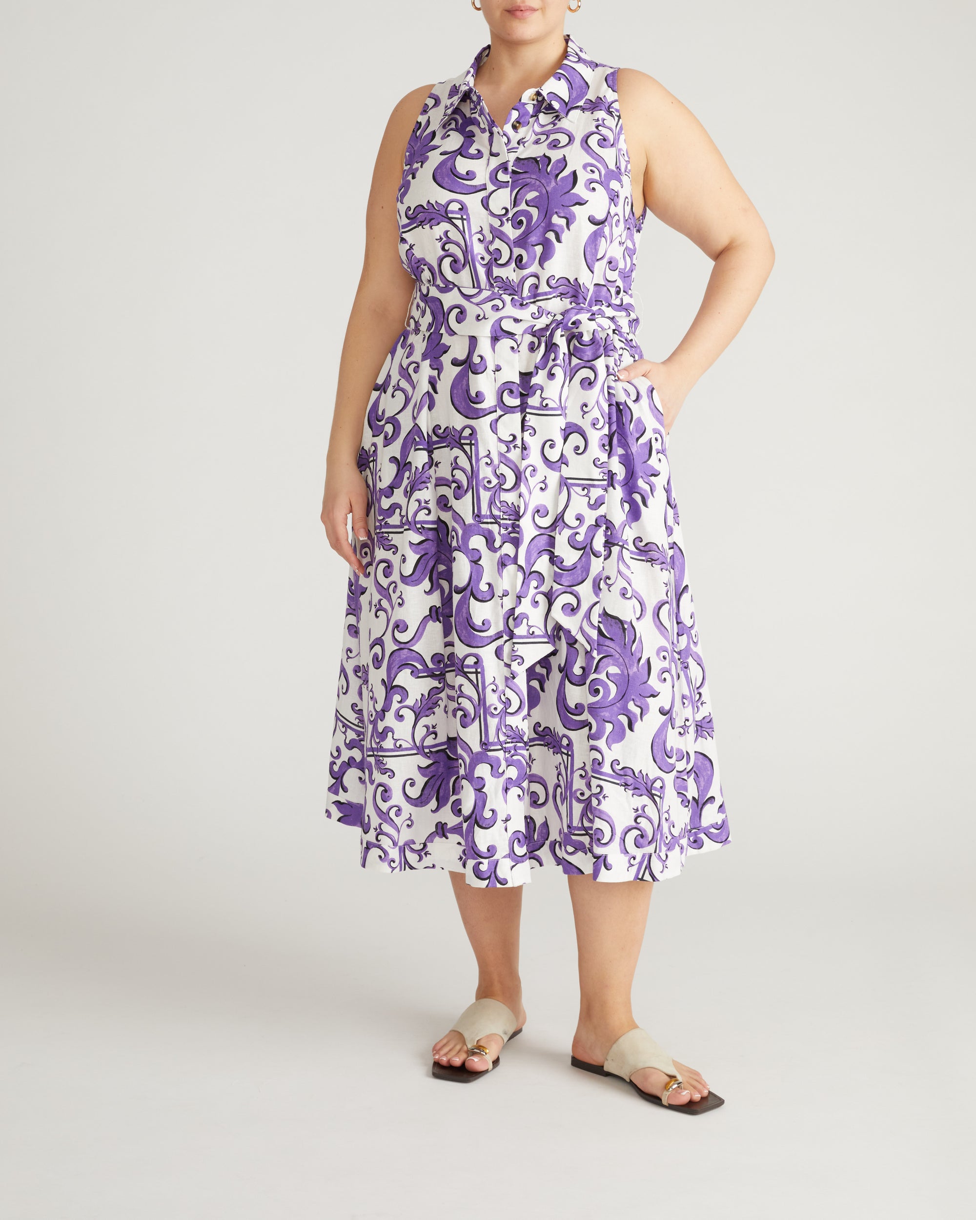 Adelaide Linen Shirtdress - Purple Majolica Print | Plus Size & Straight Size Women's Fashion | Universal Standard