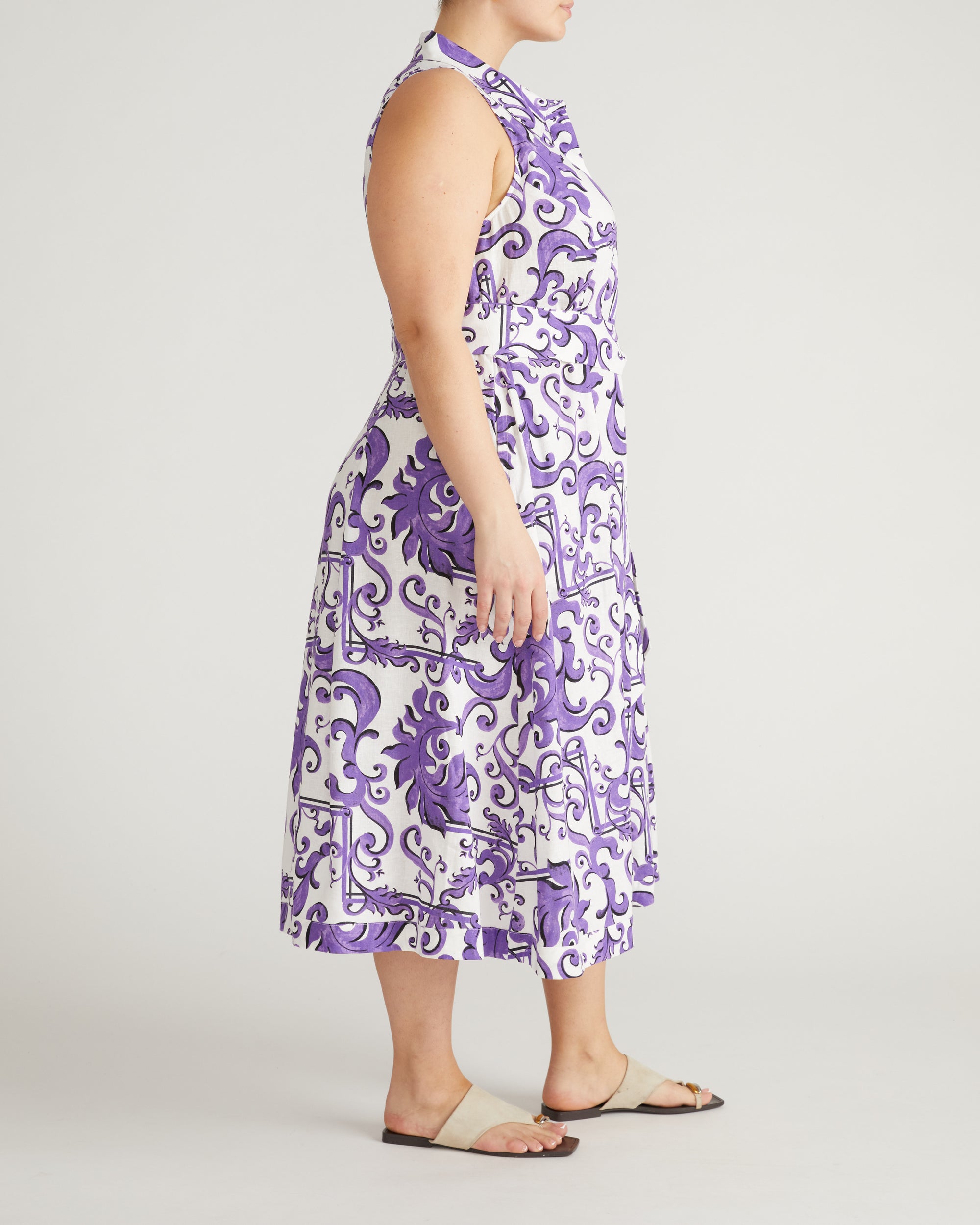 Adelaide Linen Blend Shirtdress - / Purple Majolica Print- Size2XS