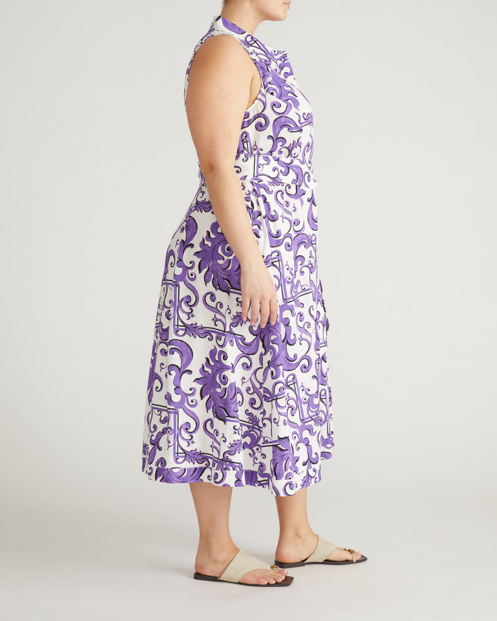 Adelaide Linen Blend Shirtdress - / Purple Majolica Print- Size2XS