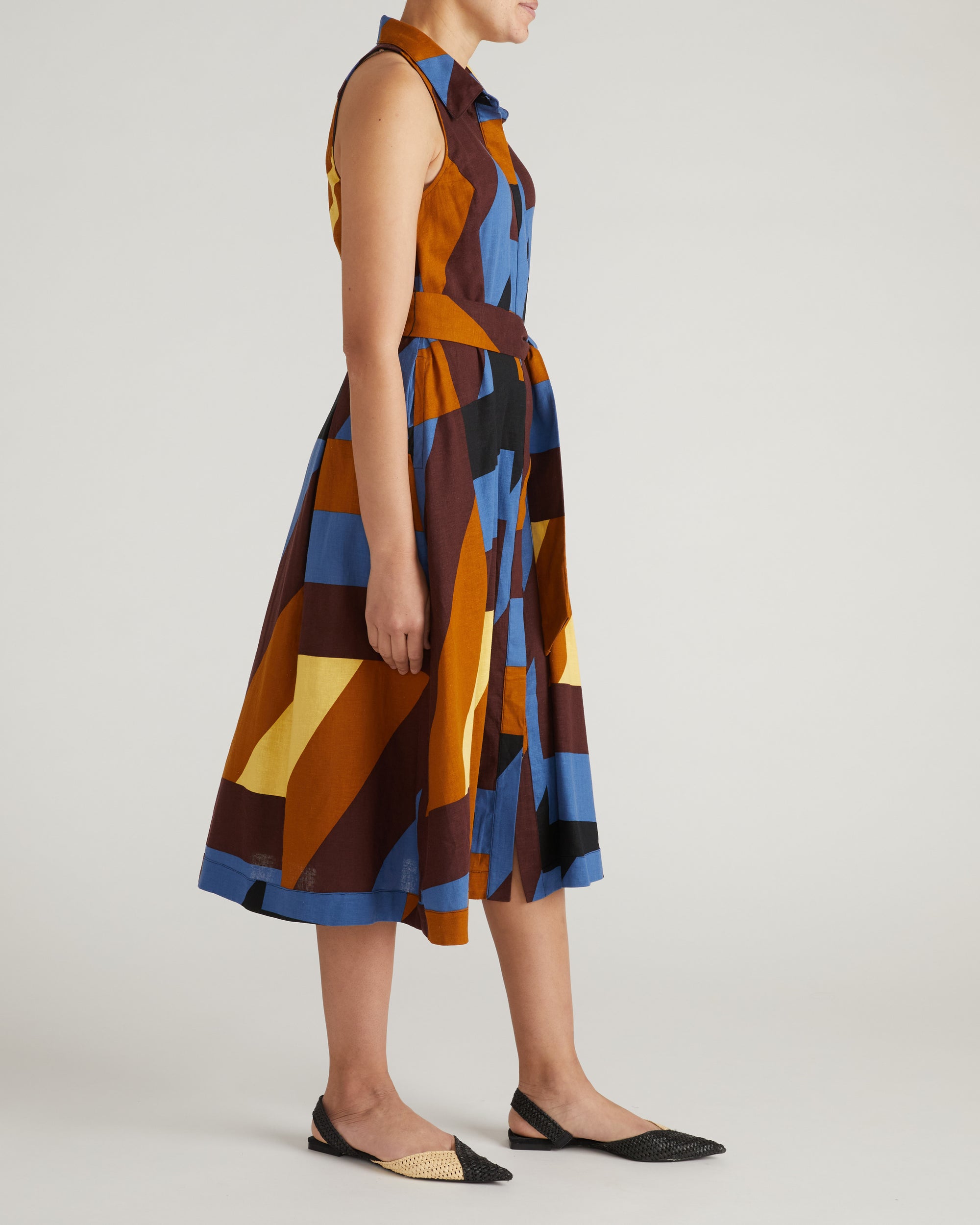 Adelaide Linen Blend Shirtdress - / Beach Ombra Print- Size4XL