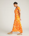 Kahlo Liquid Jersey Dress - Petal Palette Print in Arancia