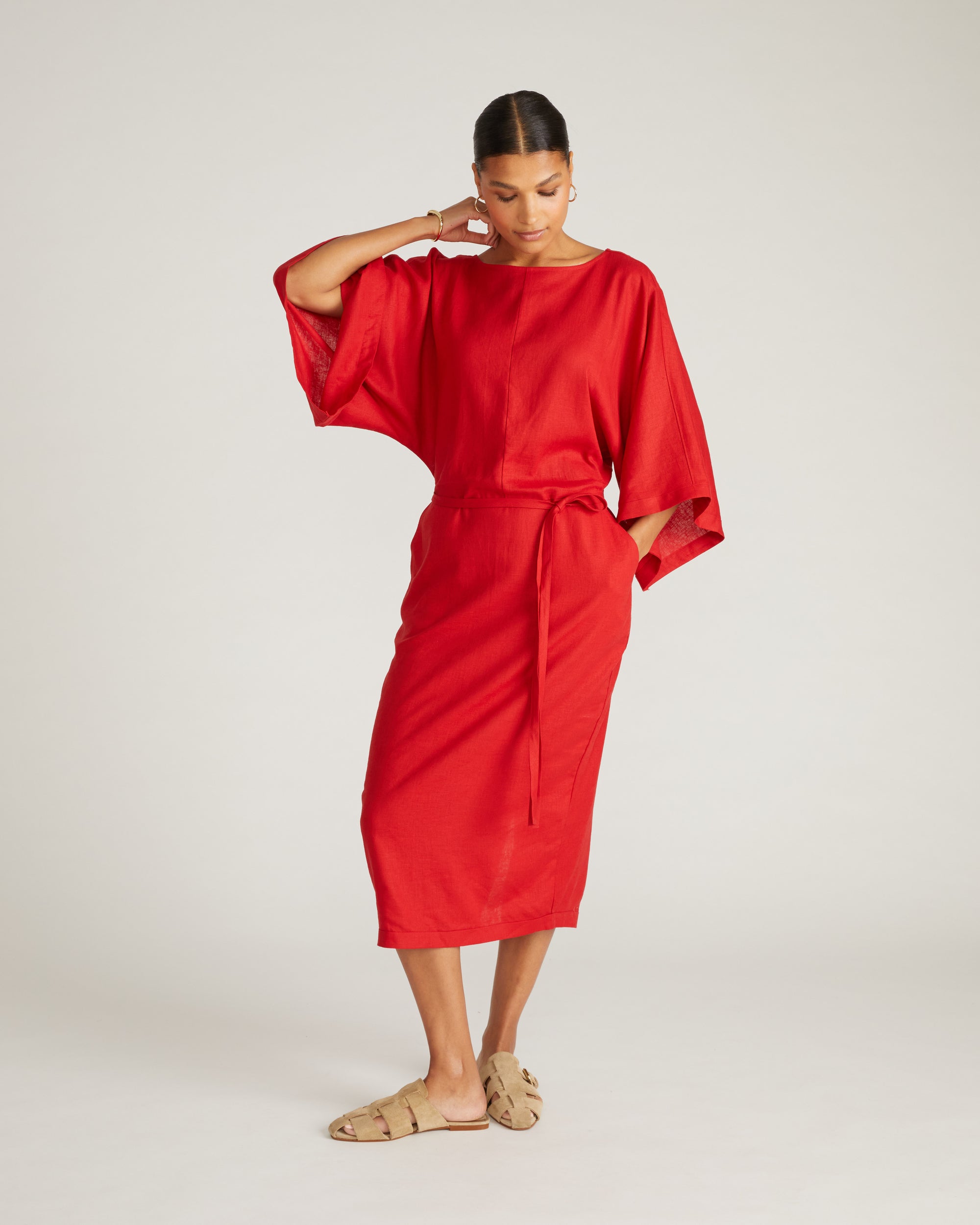 Lio Linen Dress - Ruby Red