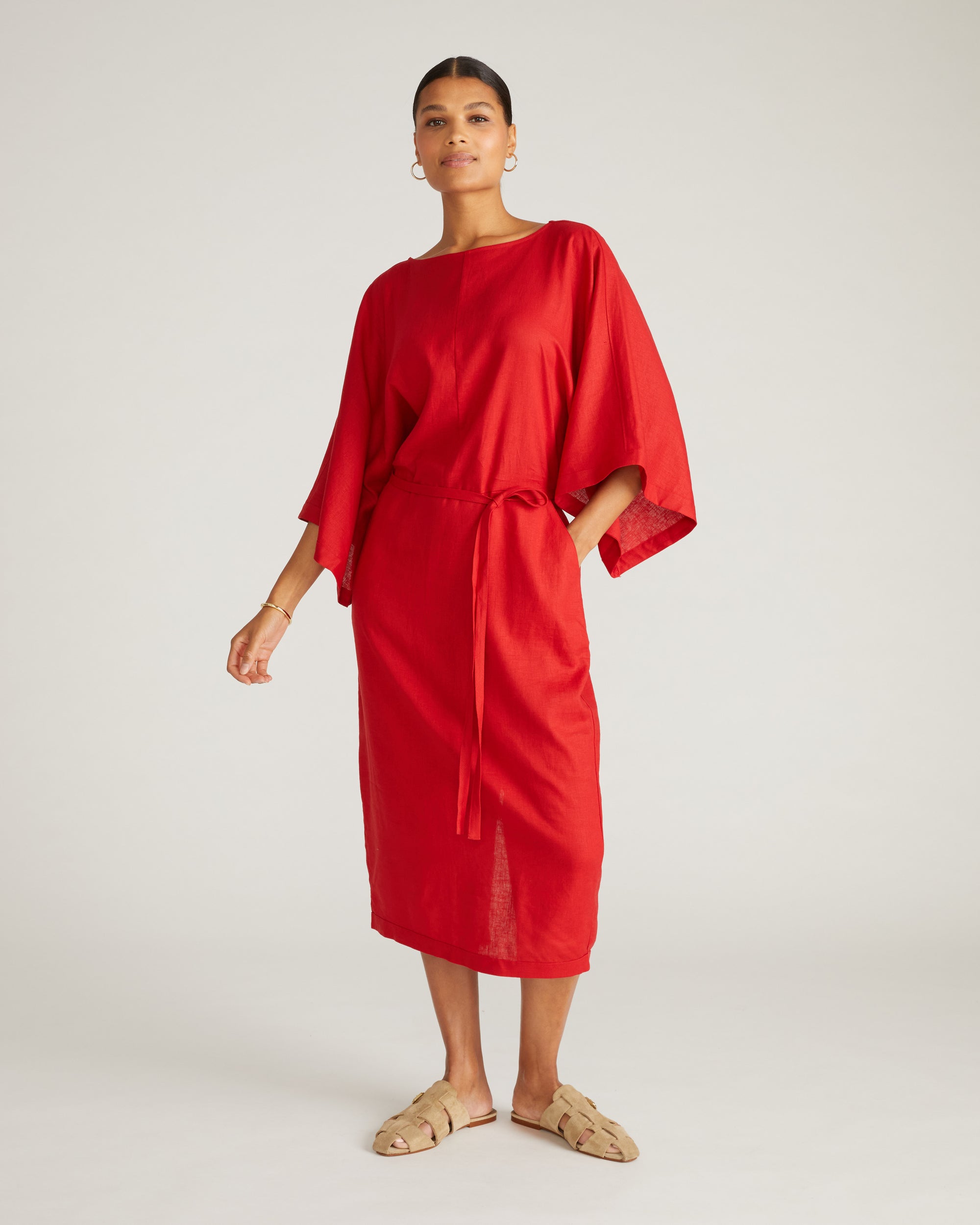 Lio Linen Dress - Ruby Red