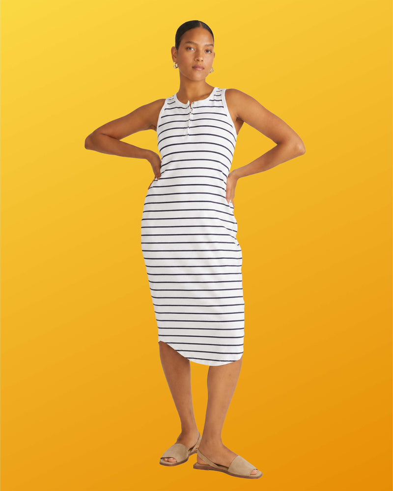 Romera Ribbed Dress - Nautical Navy Stripe