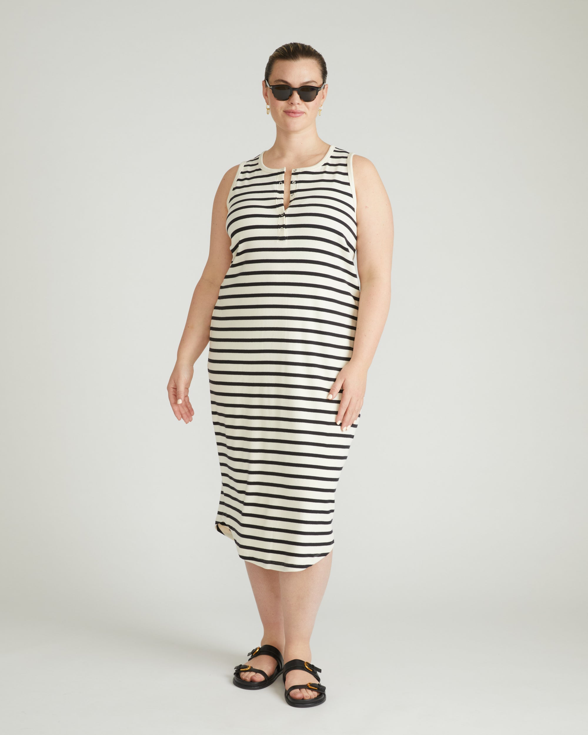 Romera Ribbed Dress - Ecru/Black Stripe Universal Standard Romera Ribbed Dress - Ecru/Black Stripe Universal Standard