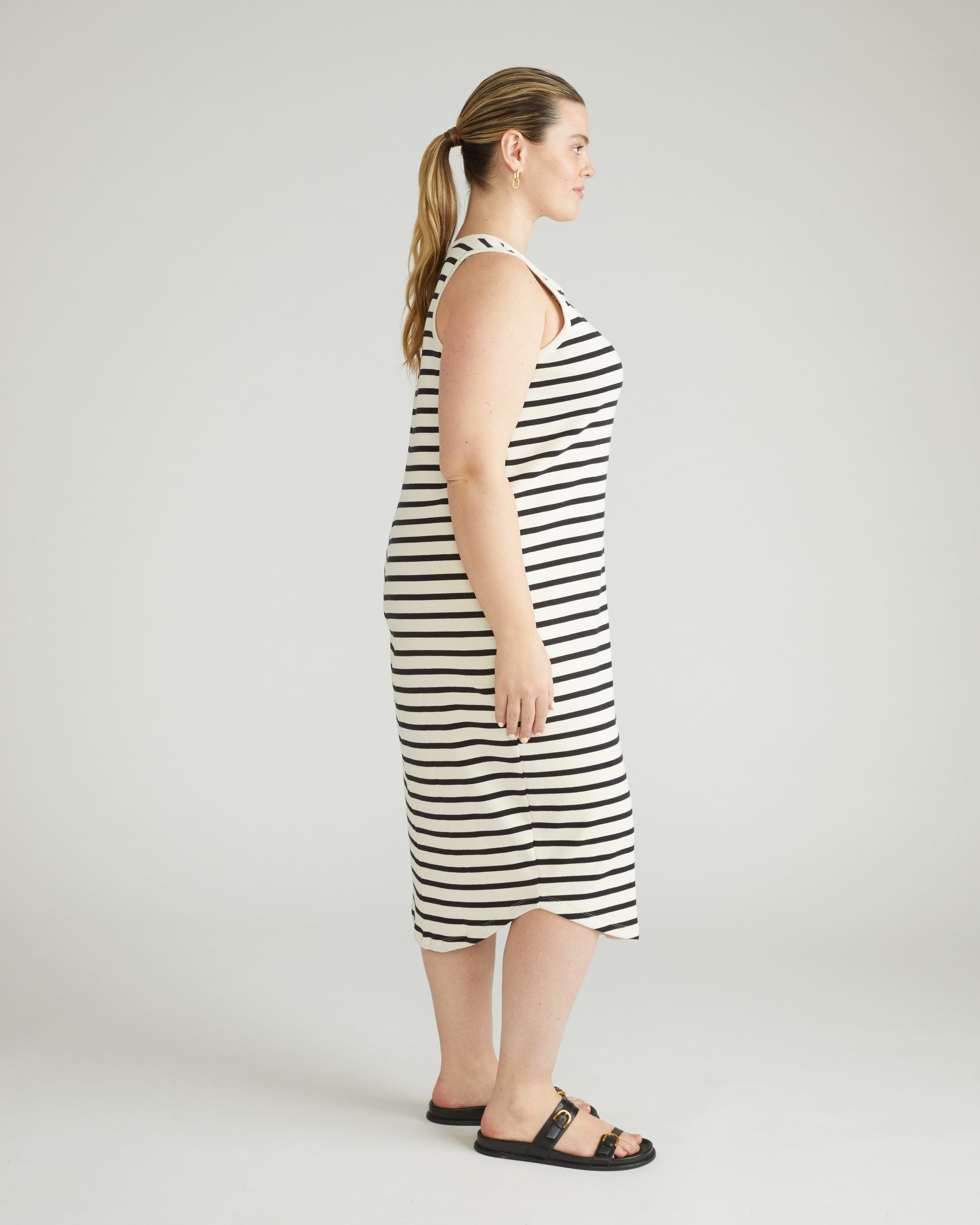 Romera Ribbed Dress - Ecru/Black Stripe Universal Standard Romera Ribbed Dress - Ecru/Black Stripe Universal Standard
