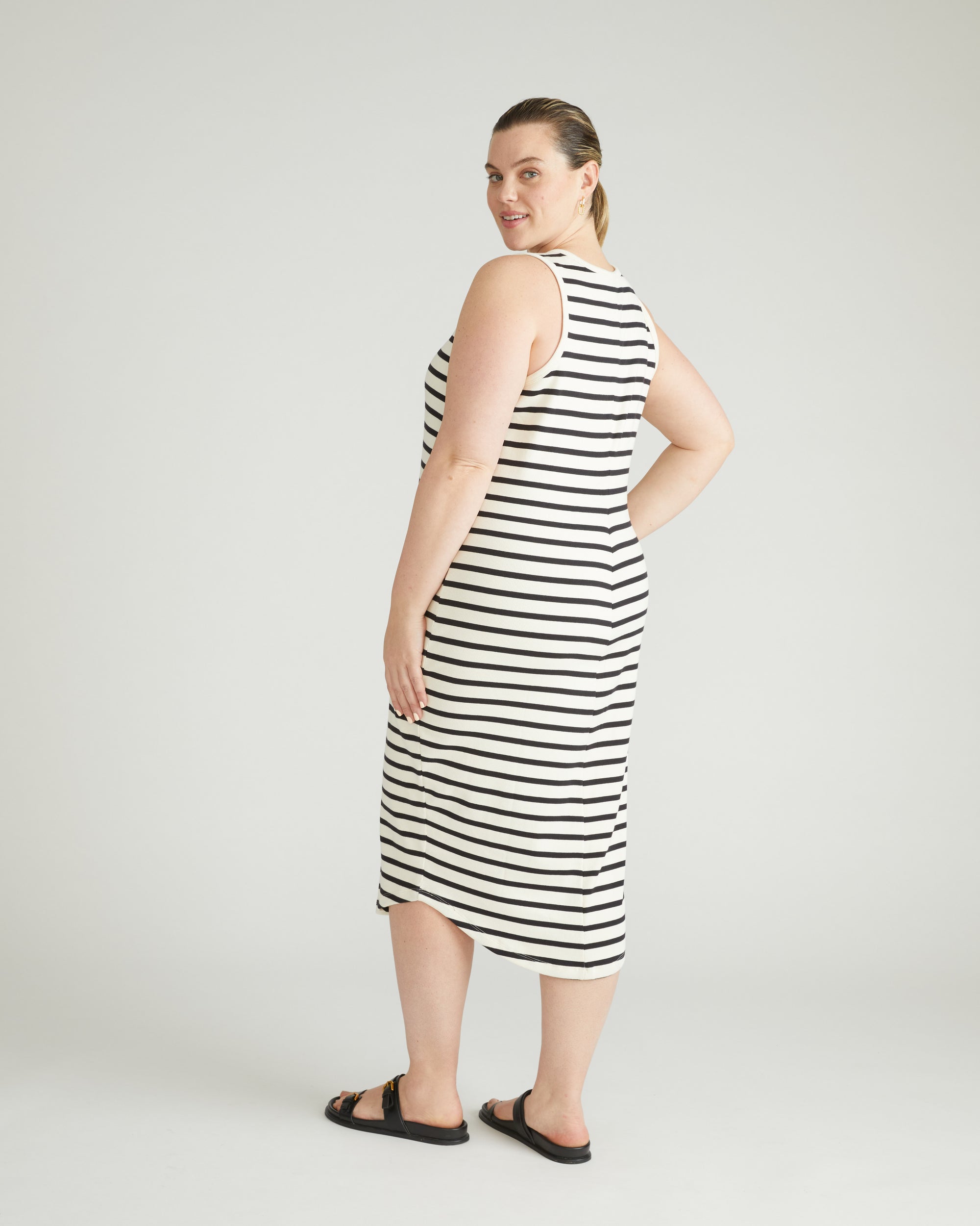 Romera Ribbed Dress - Ecru/Black Stripe Universal Standard Romera Ribbed Dress - Ecru/Black Stripe Universal Standard