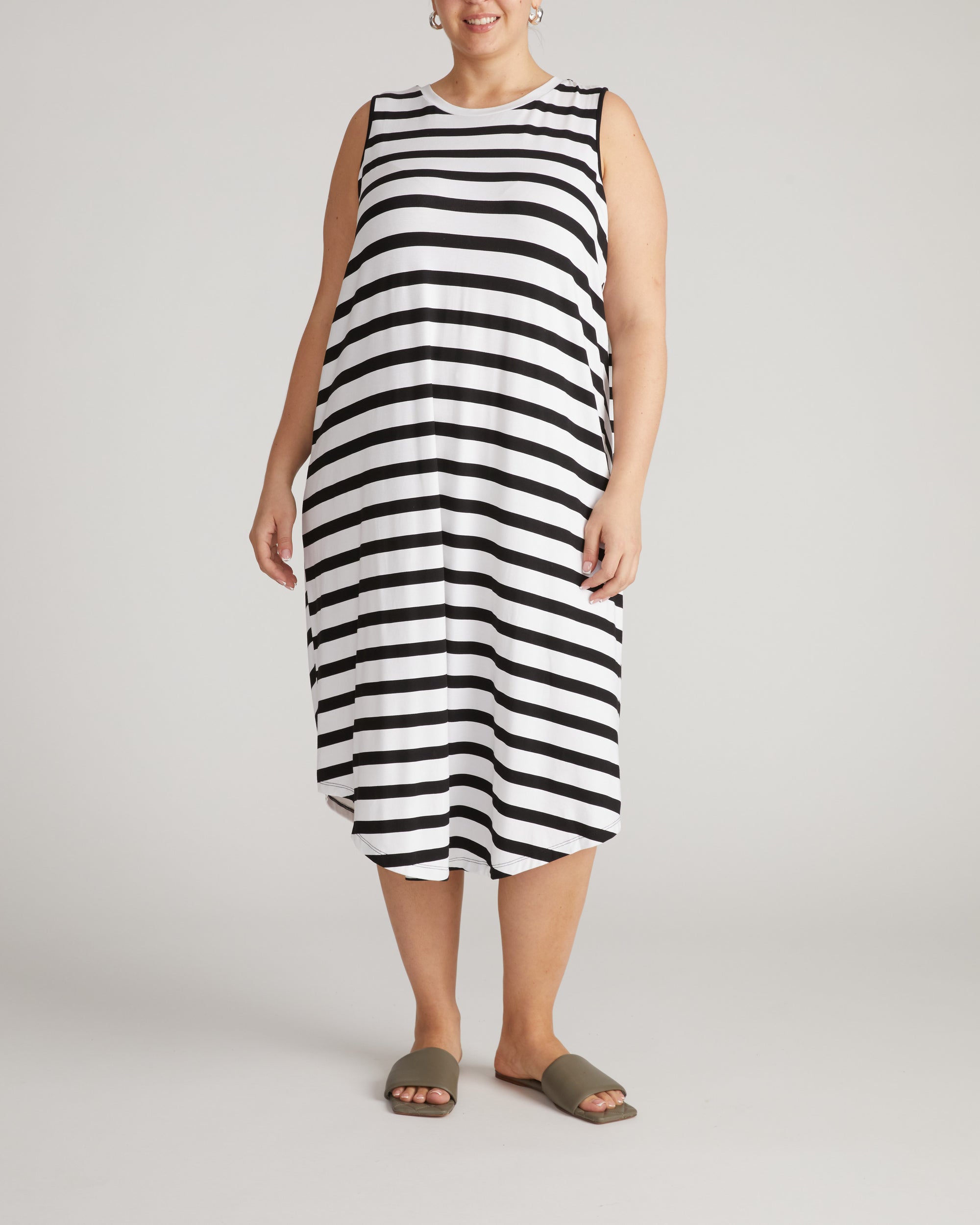 Pearl Divine Jersey Dress - Black/White Stripe | Plus Size & Straight Size Women's Fashion | Universal Standard