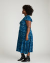 Mariella Stretch Cupro Dress - Rose Print in Deep Teal