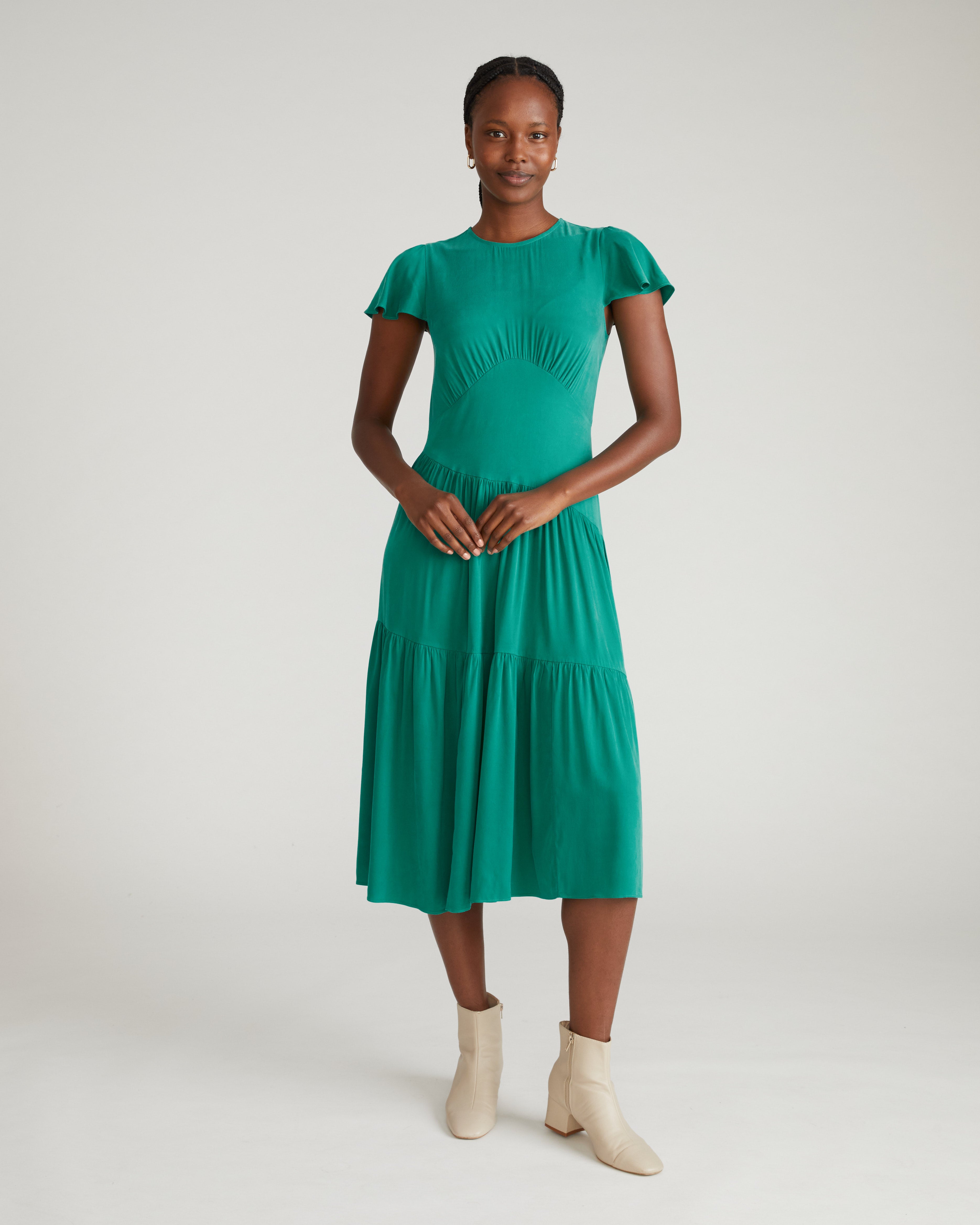 Mariella Stretch Cupro Dress - Green Tourmaline – Universal Standard