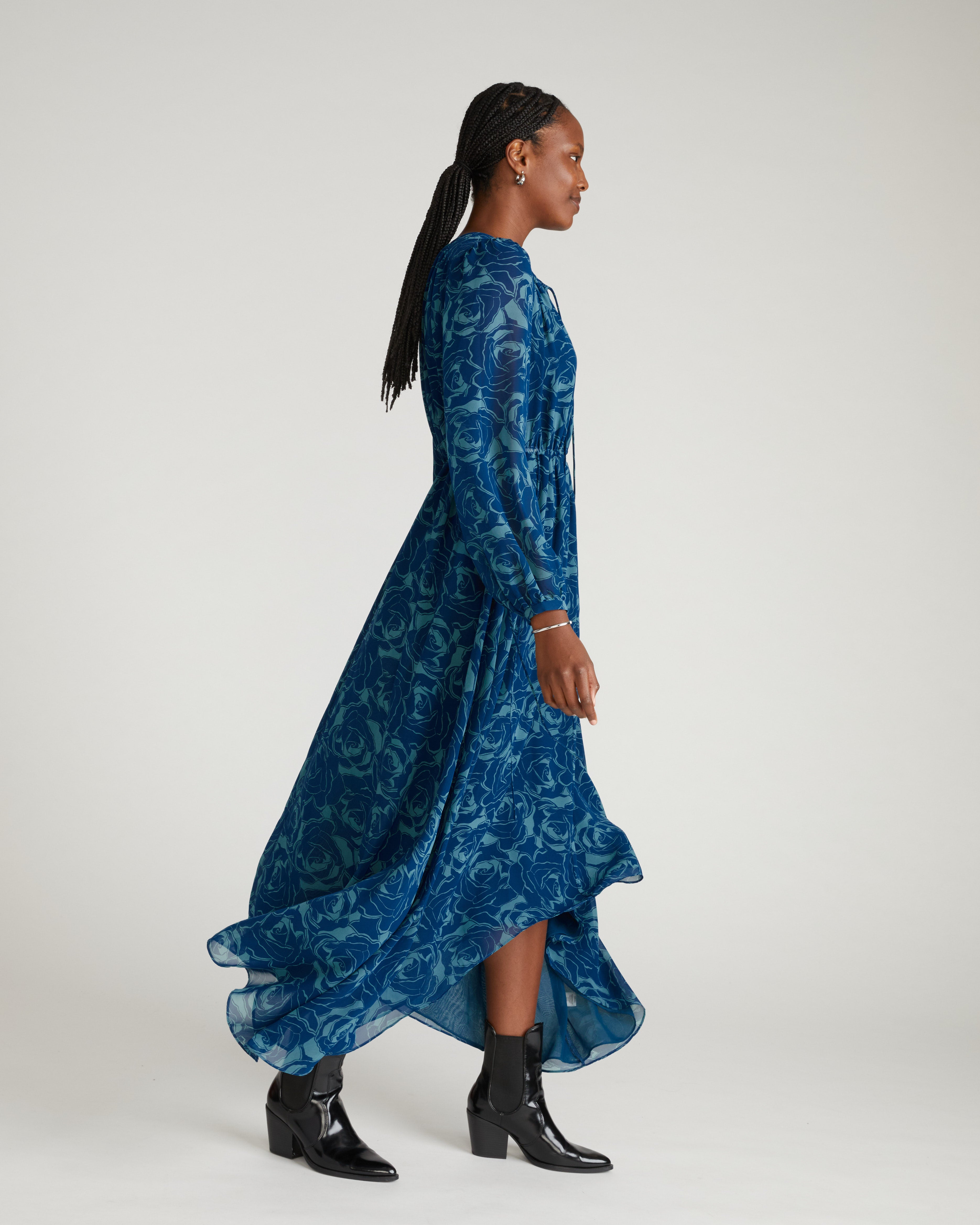 Karina Chiffon Dress - Rose Print in Deep Teal – Universal Standard