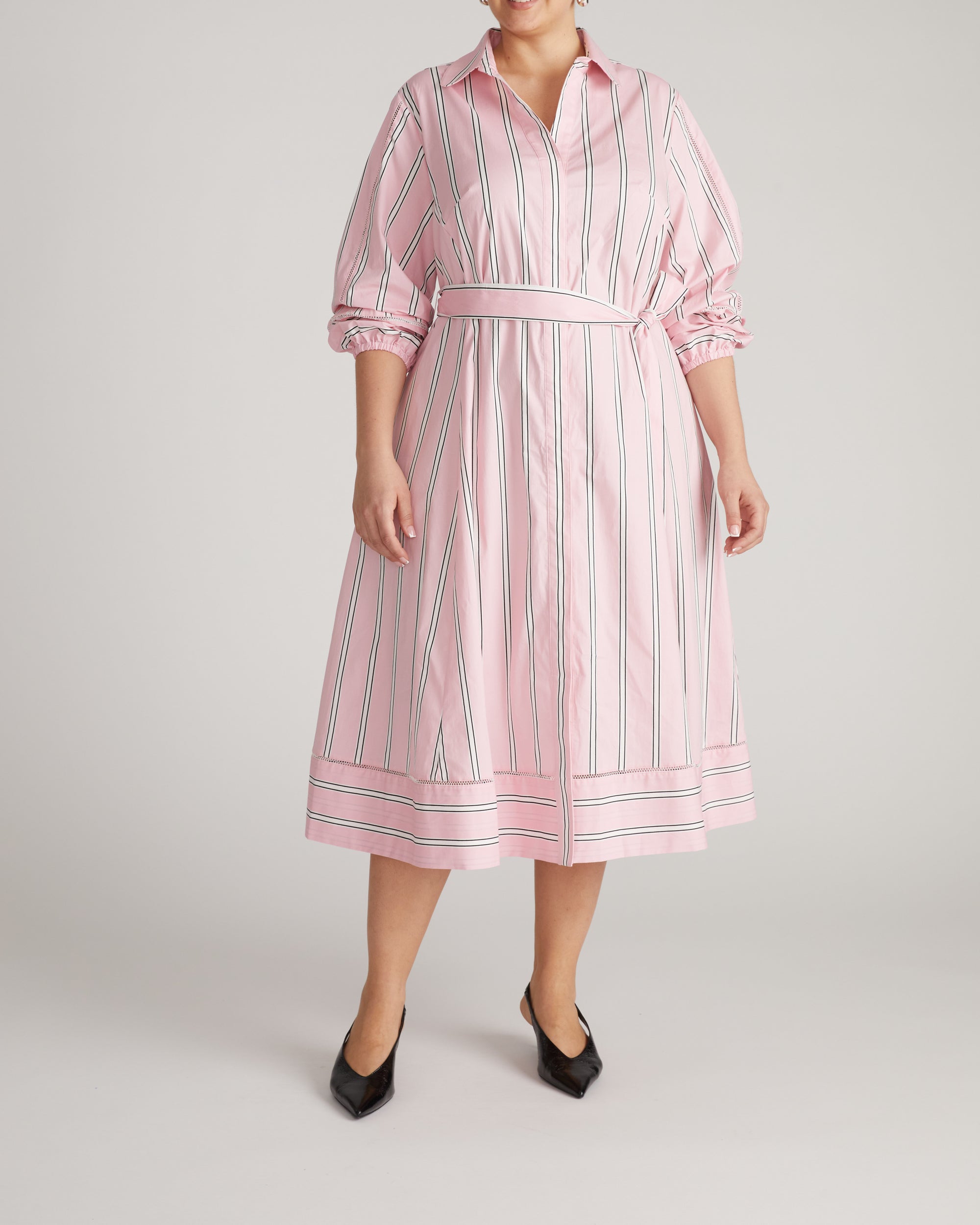 Claire Stretch Poplin Shirtdress - Pink Horizon Stripe | Plus Size & Straight Size Women's Fashion | Universal Standard
