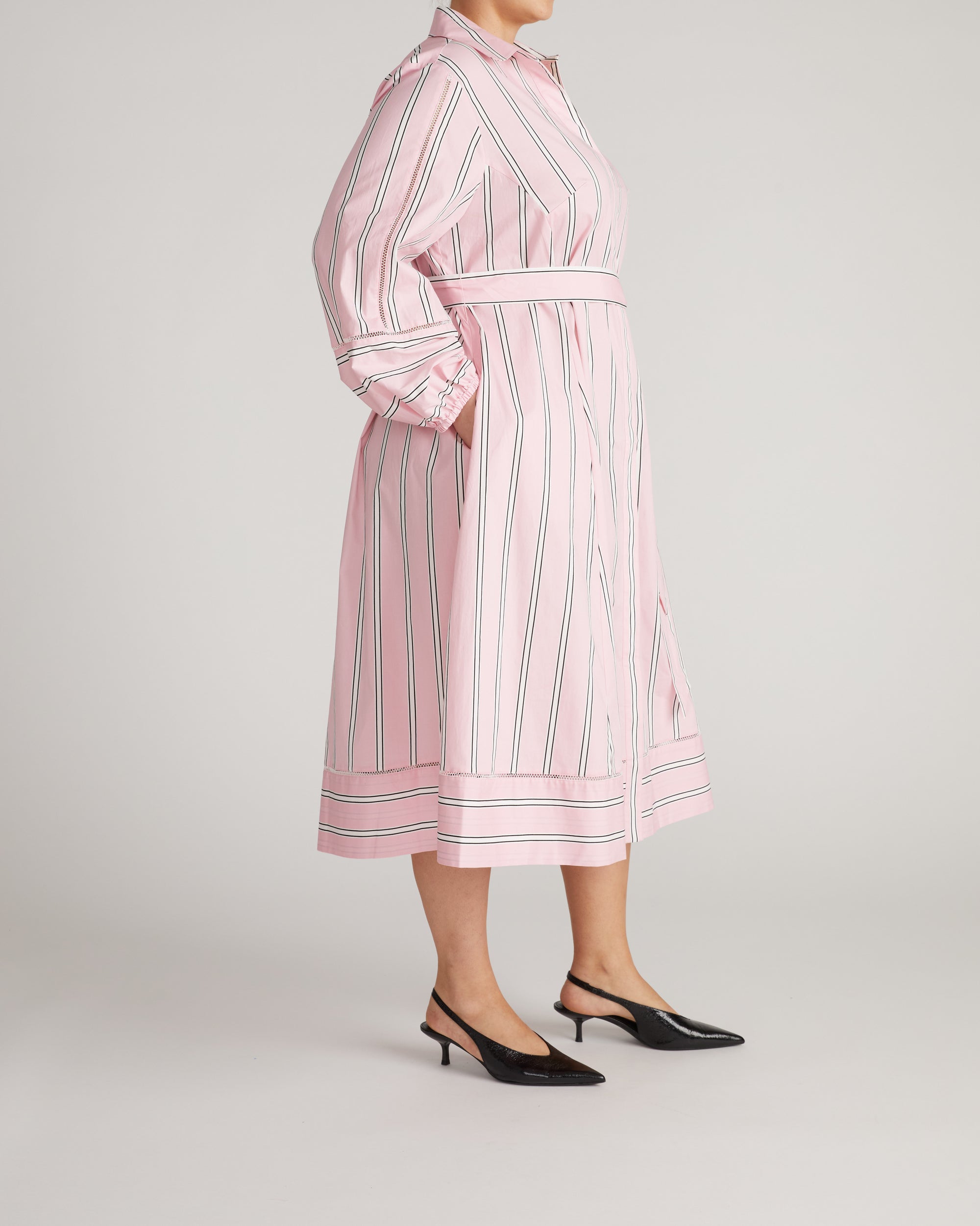 Claire Stretch Poplin Shirtdress - Pink Horizon Stripe | Plus Size & Straight Size Women's Fashion | Universal Standard