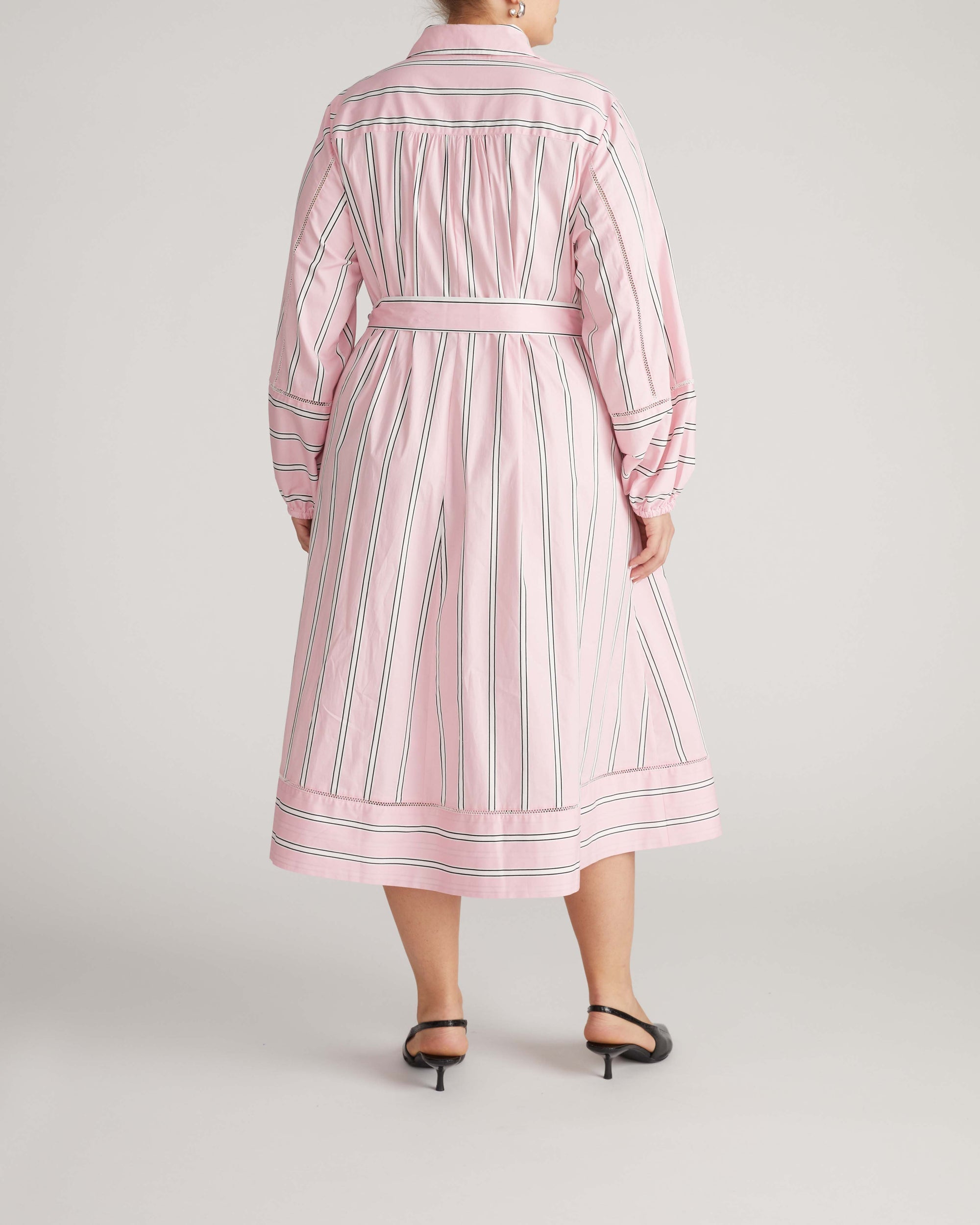Claire Stretch Poplin Shirtdress - Pink Horizon Stripe | Plus Size & Straight Size Women's Fashion | Universal Standard