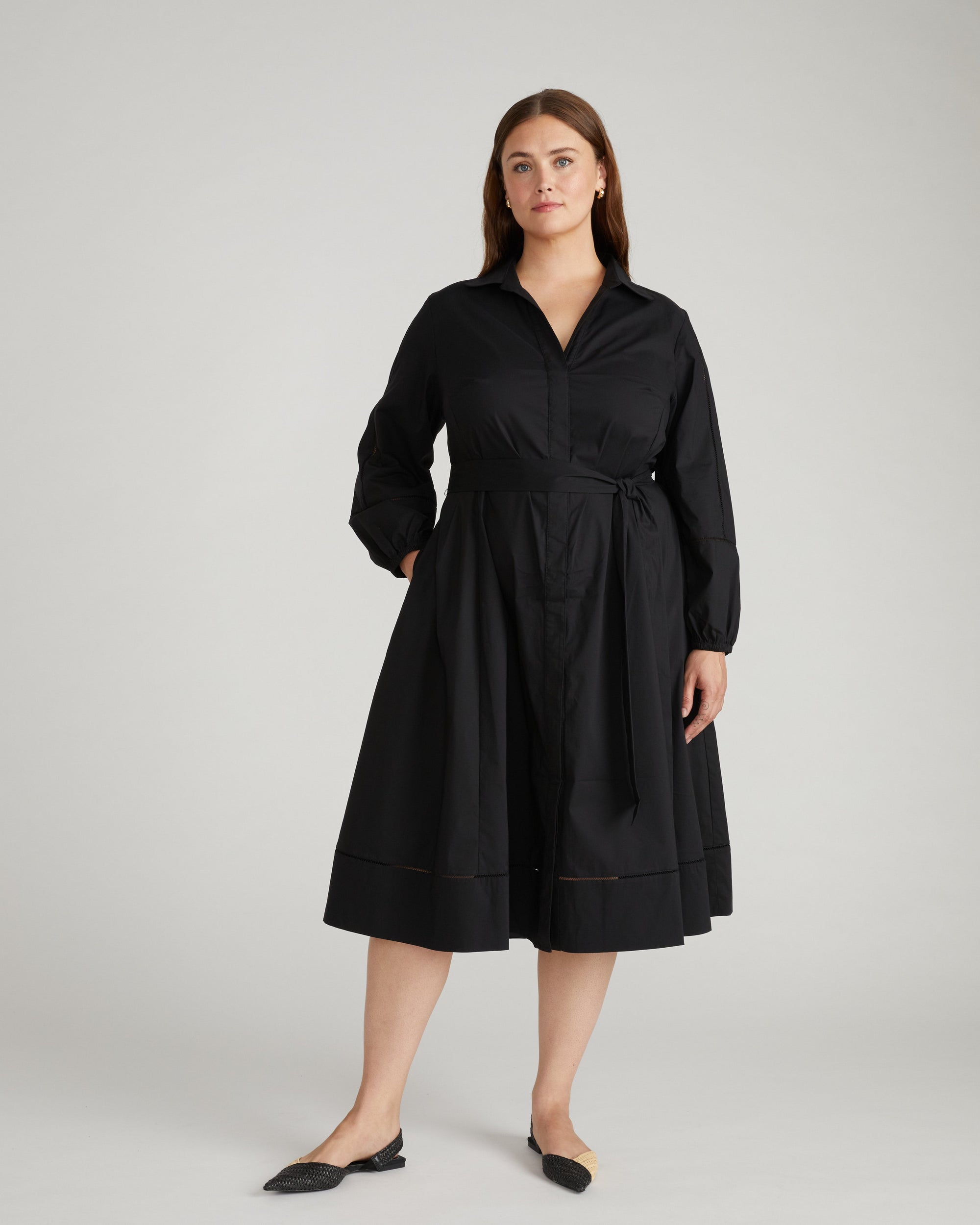 Claire Stretch Poplin Shirtdress - / Black- Size2XS Claire Stretch Poplin Shirtdress - / Black- Size2XS