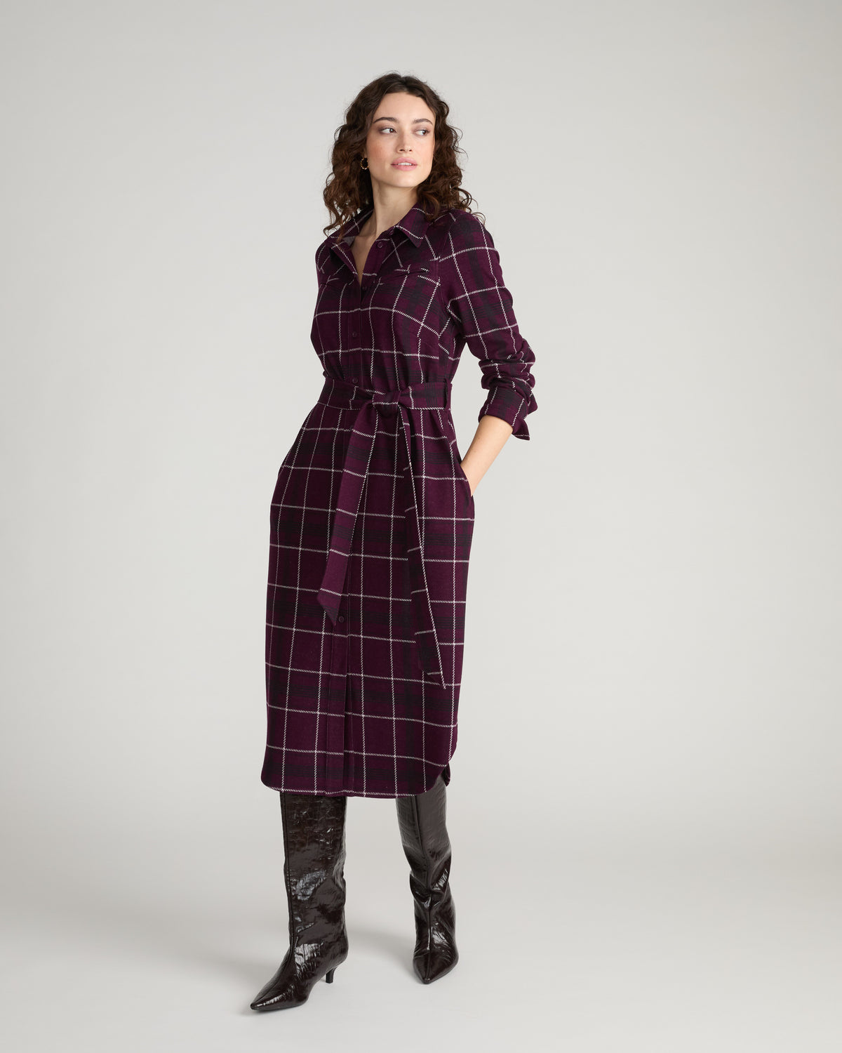 Morgan Belted Stretch Flannel Shirtdress - Gamay Windowpane Plaid | Plus Size & Straight Size Women's Fashion | Universal Standard
