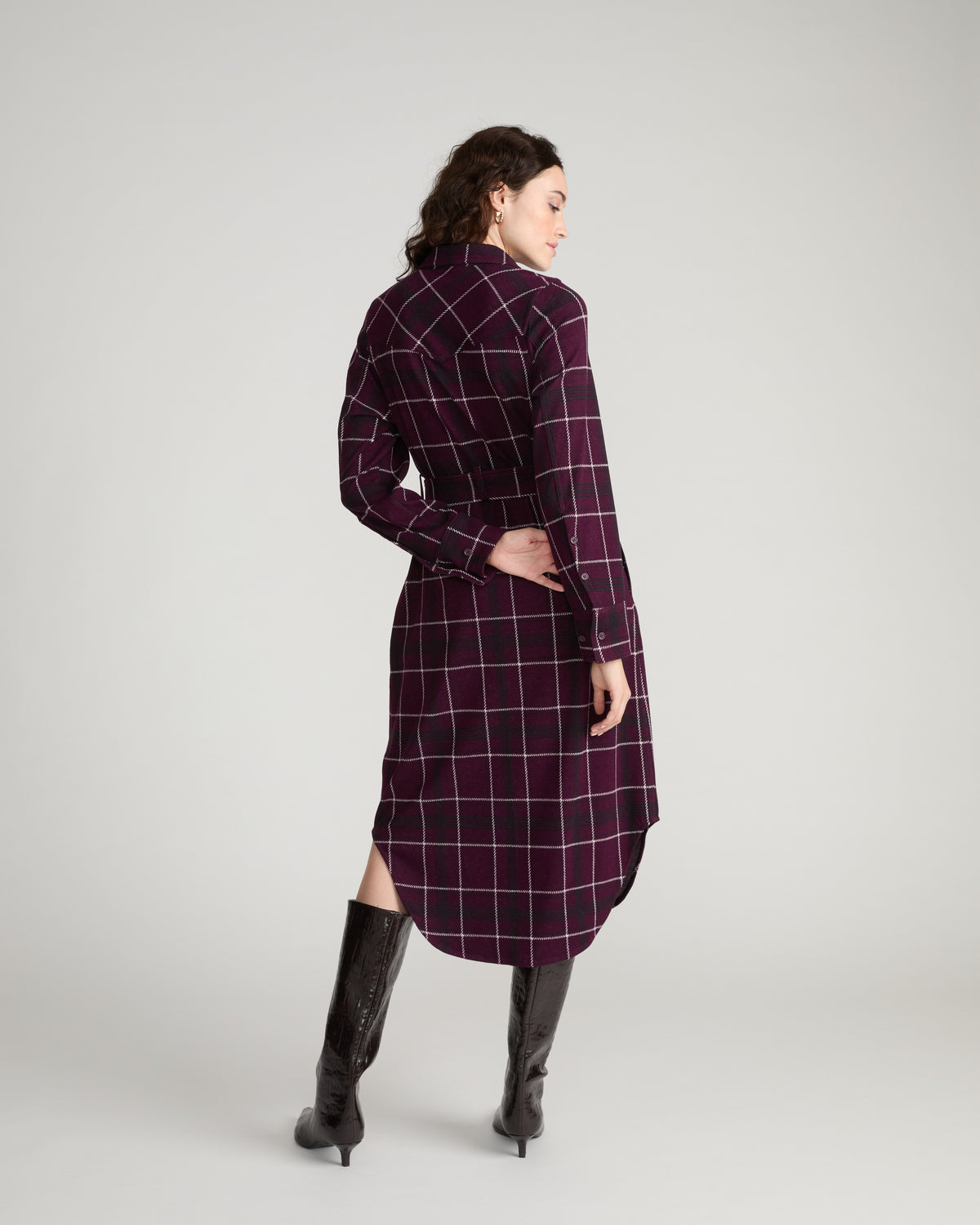 Morgan Belted Stretch Flannel Shirtdress - Gamay Windowpane Plaid | Plus Size & Straight Size Women's Fashion | Universal Standard