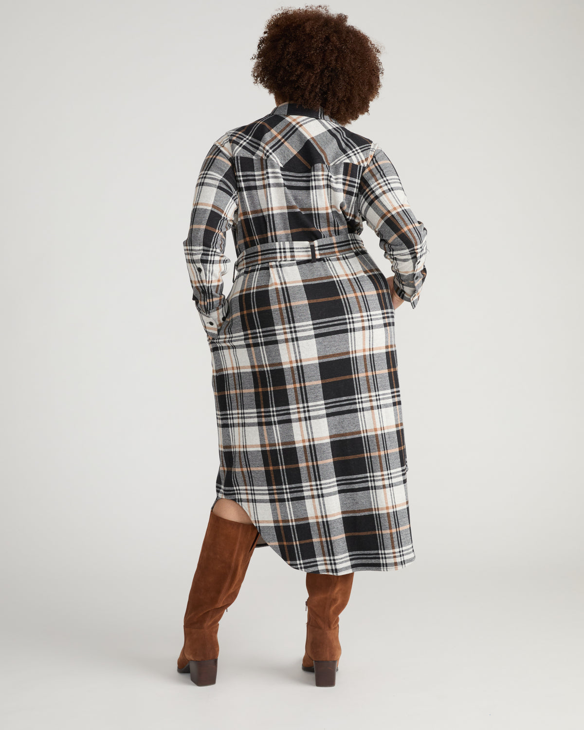Morgan Belted Stretch Flannel Shirtdress - Black/White Ashton Plaid | Plus Size & Straight Size Women's Fashion | Universal Standard