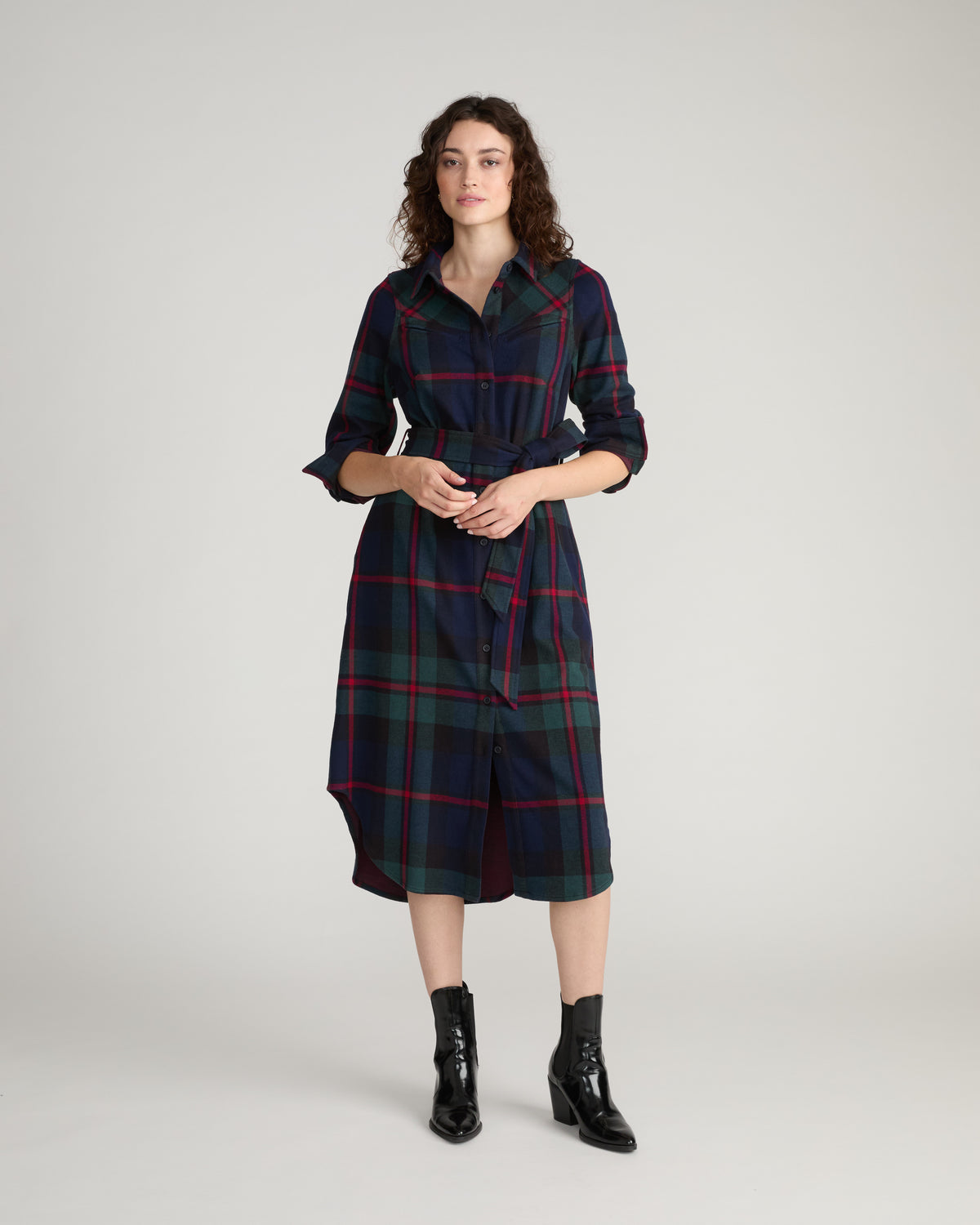 Morgan Belted Stretch Flannel Shirtdress - Bedford Plaid | Plus Size & Straight Size Women's Fashion | Universal Standard