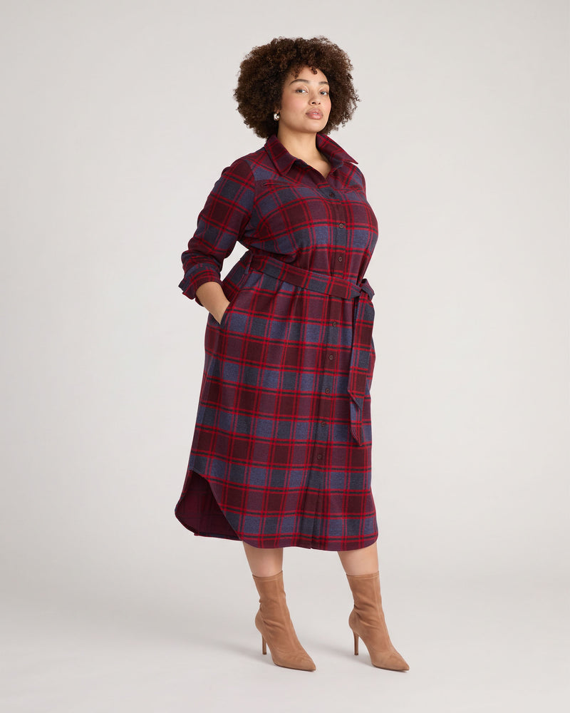 Morgan Belted Stretch Flannel Shirtdress - Garnet Plaid | Plus Size & Straight Size Women's Fashion | Universal Standard
