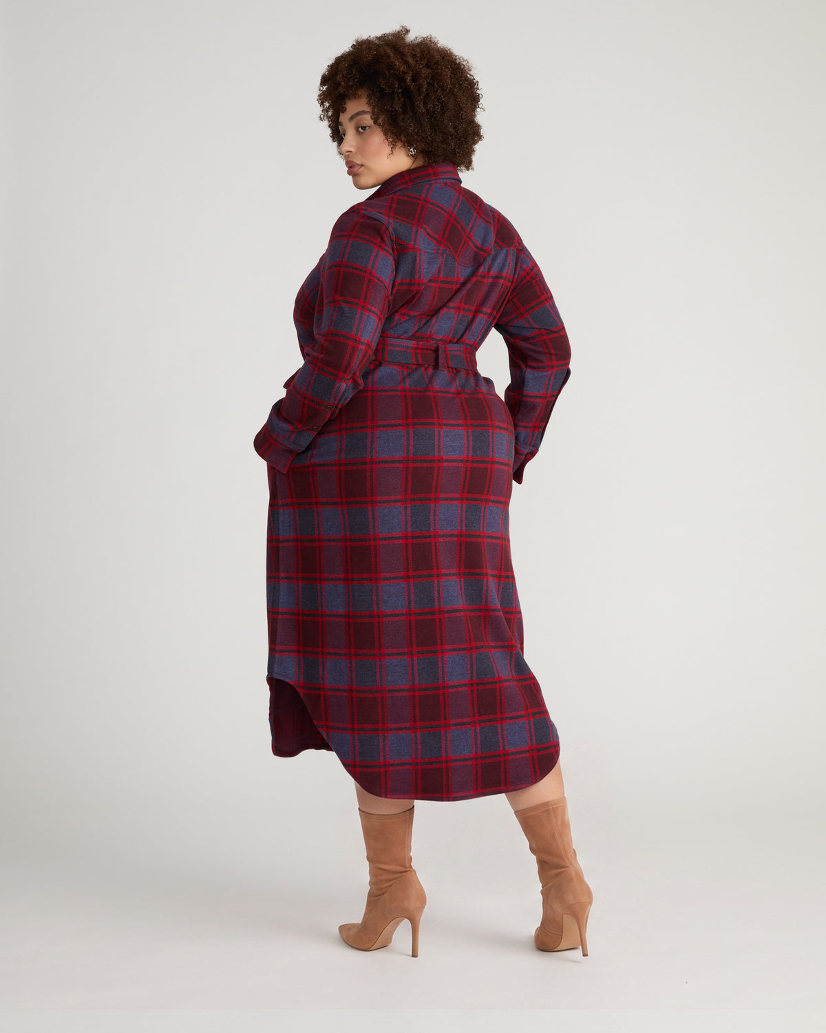 Morgan Belted Stretch Flannel Shirtdress - Garnet Plaid | Plus Size & Straight Size Women's Fashion | Universal Standard