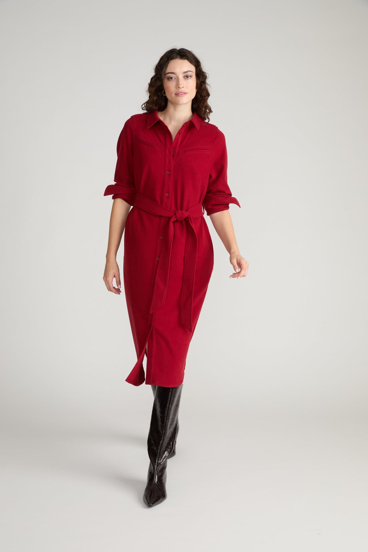 Morgan Belted Stretch Flannel Shirtdress - Autumnal Red | Plus Size & Straight Size Women's Fashion | Universal Standard