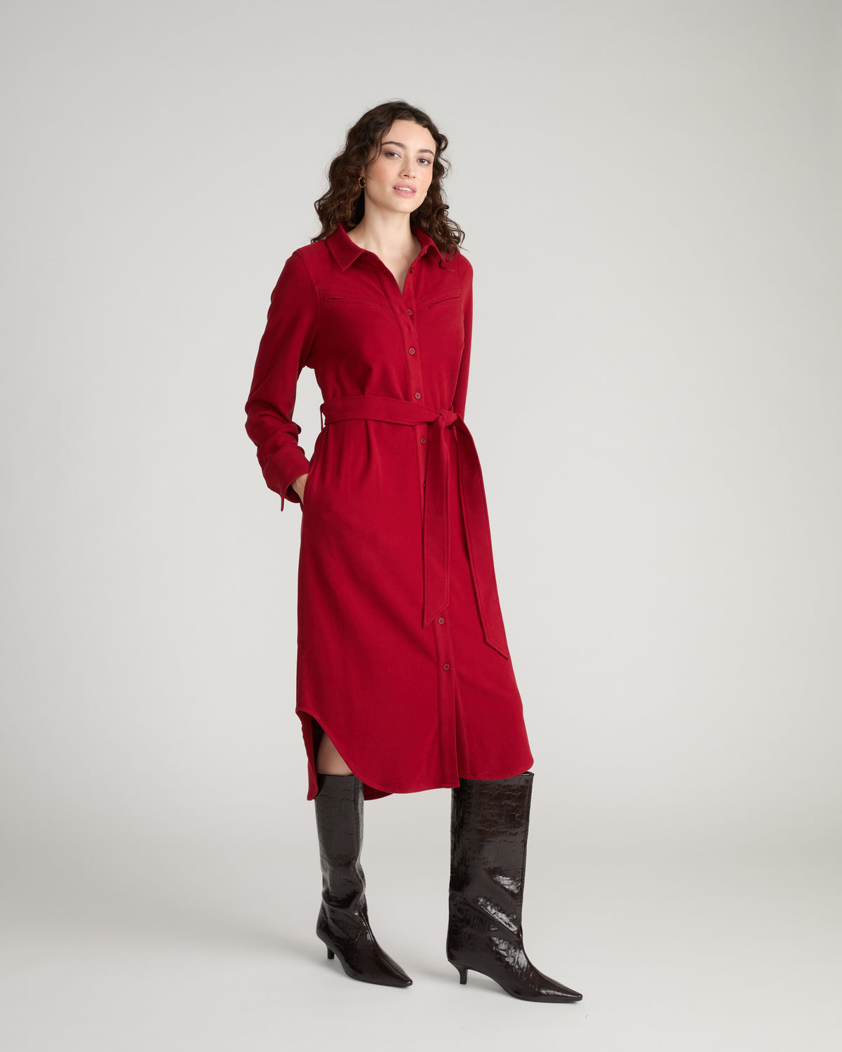 Morgan Belted Stretch Flannel Shirtdress - Autumnal Red | Plus Size & Straight Size Women's Fashion | Universal Standard