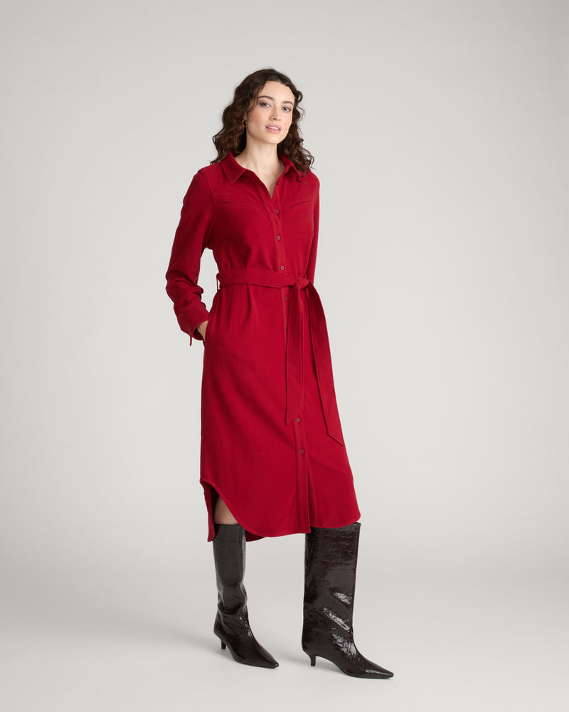 Morgan Belted Stretch Flannel Shirtdress - Autumnal Red | Plus Size & Straight Size Women's Fashion | Universal Standard