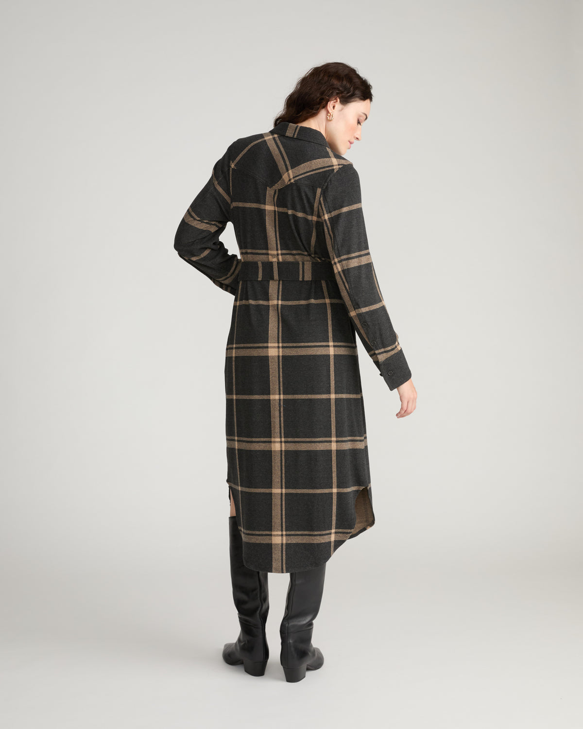 Morgan Belted Stretch Flannel Shirtdress - Mushroom Cap Plaid | Plus Size & Straight Size Women's Fashion | Universal Standard