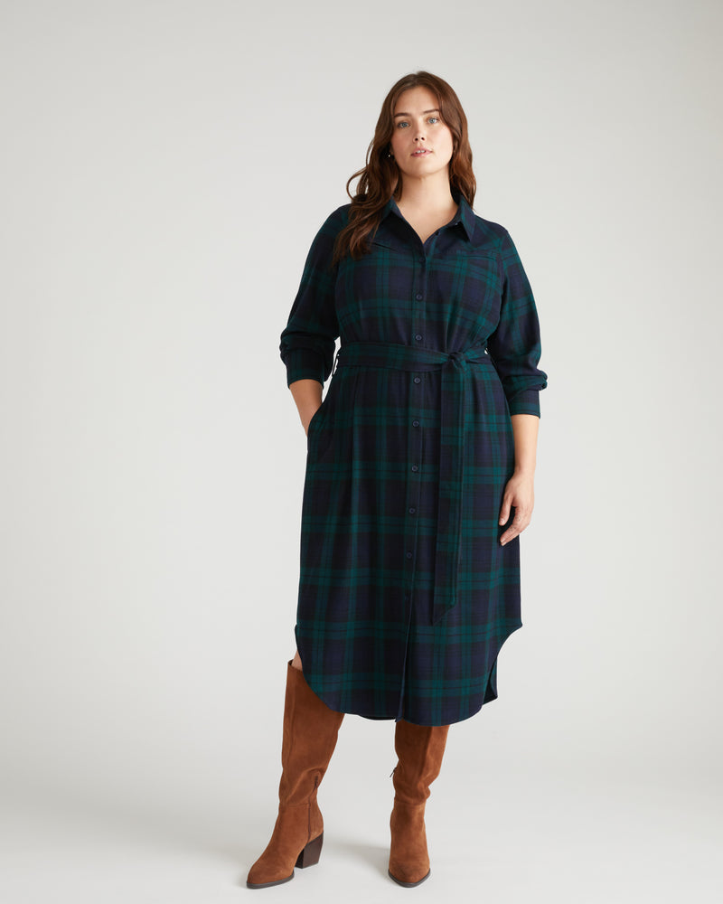Morgan Stretch Flannel Shirtdress - Yosemite Plaid