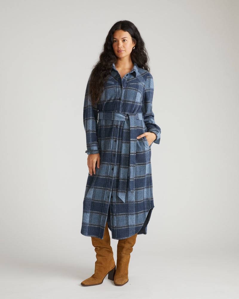 Morgan Stretch Flannel Shirtdress - Heather Fog Plaid