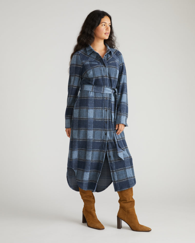 Morgan Stretch Flannel Shirtdress - Heather Fog Plaid