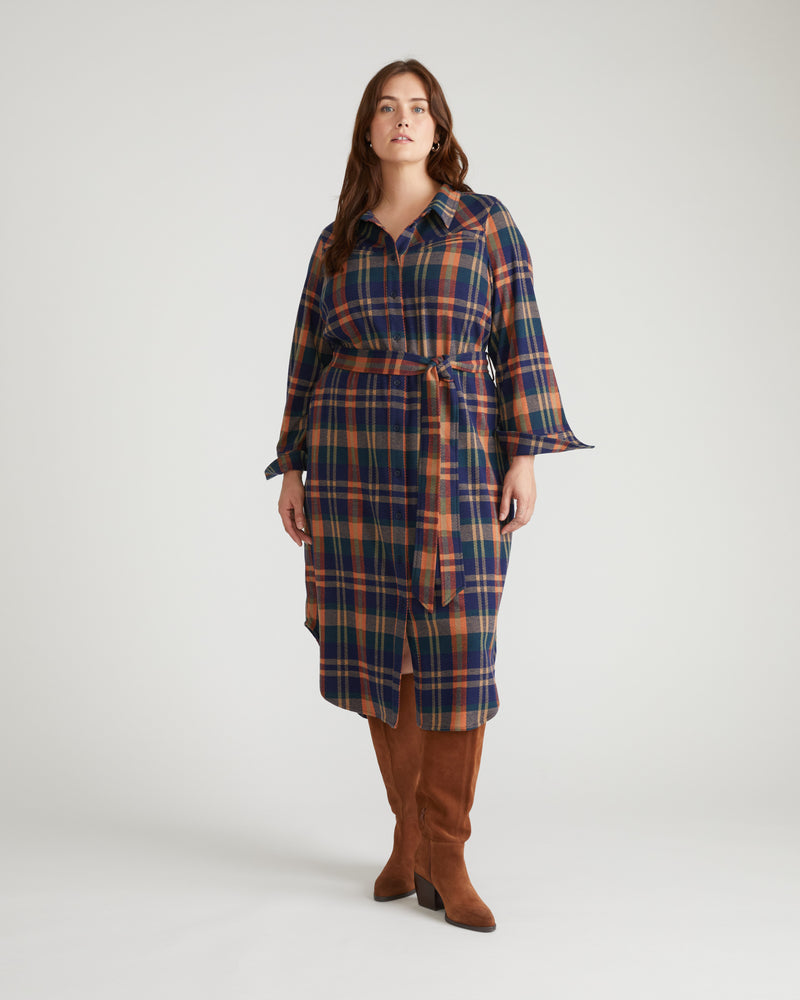 Morgan Stretch Flannel Shirtdress - Autumn Apple Plaid