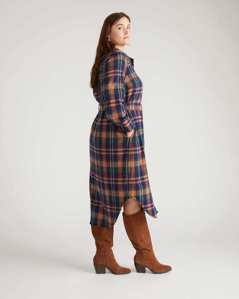 Morgan Stretch Flannel Shirtdress - Autumn Apple Plaid