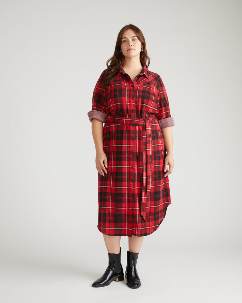 Morgan Stretch Flannel Shirtdress - Ridge Brew Red Plaid