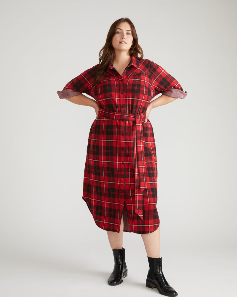 Morgan Stretch Flannel Shirtdress - Ridge Brew Red Plaid