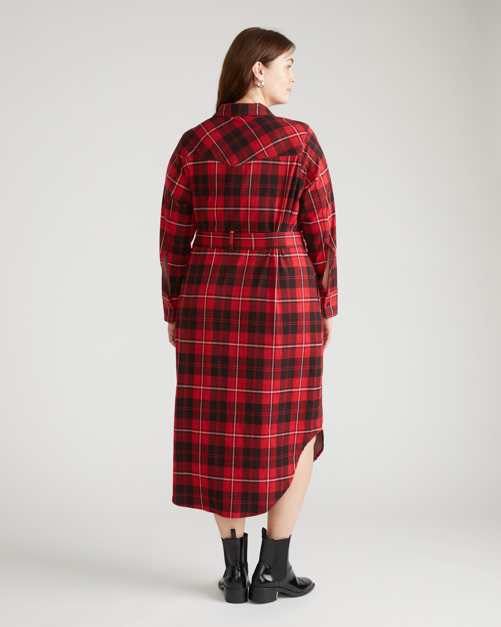 Morgan Stretch Flannel Shirtdress - Ridge Brew Red Plaid