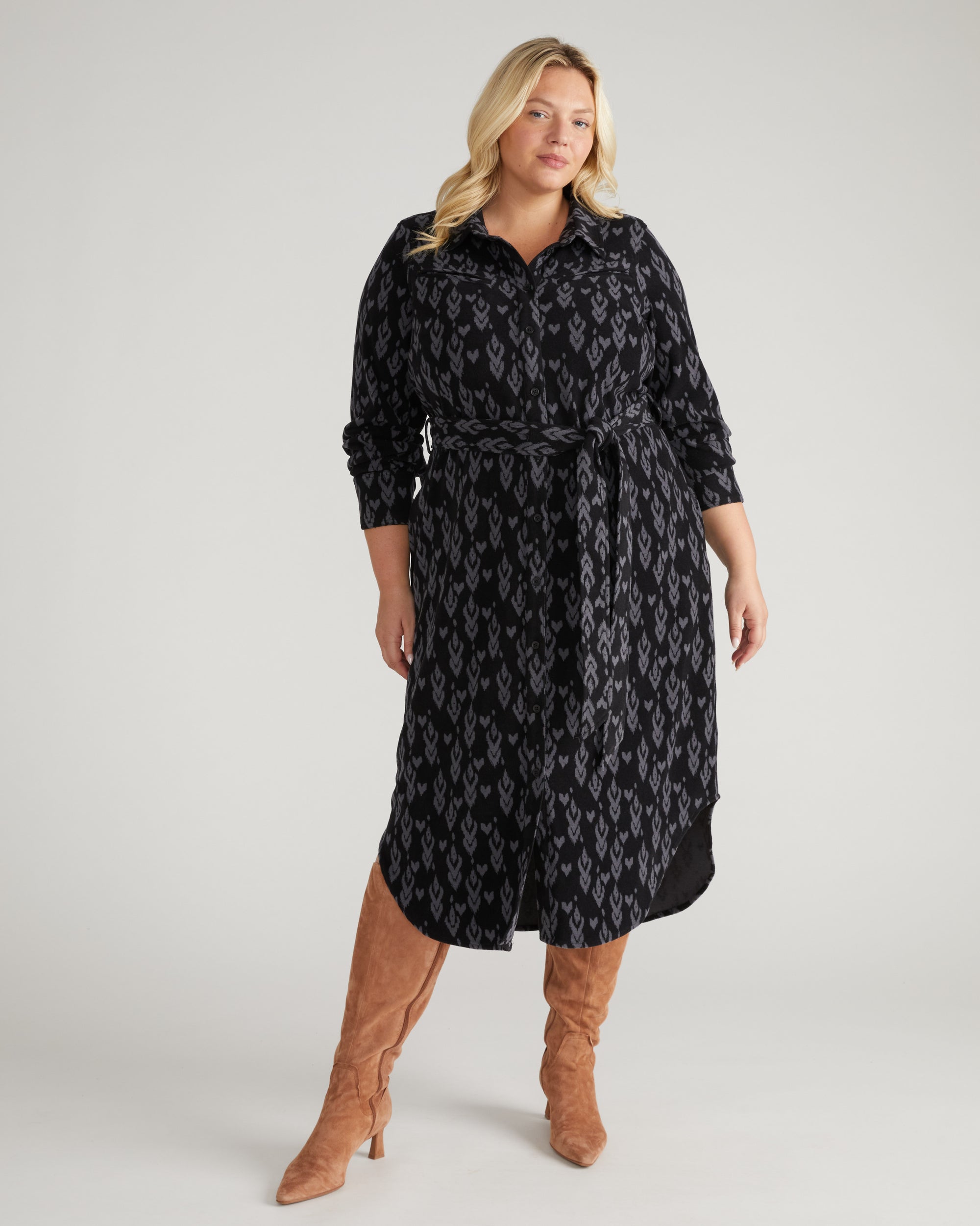 Maine Stretch Flannel Shirtdress - Indigo Ikat Arrow