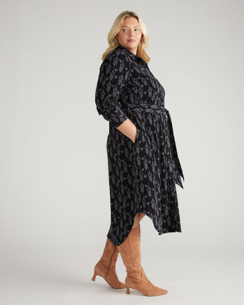 Maine Stretch Flannel Shirtdress - Indigo Ikat Arrow