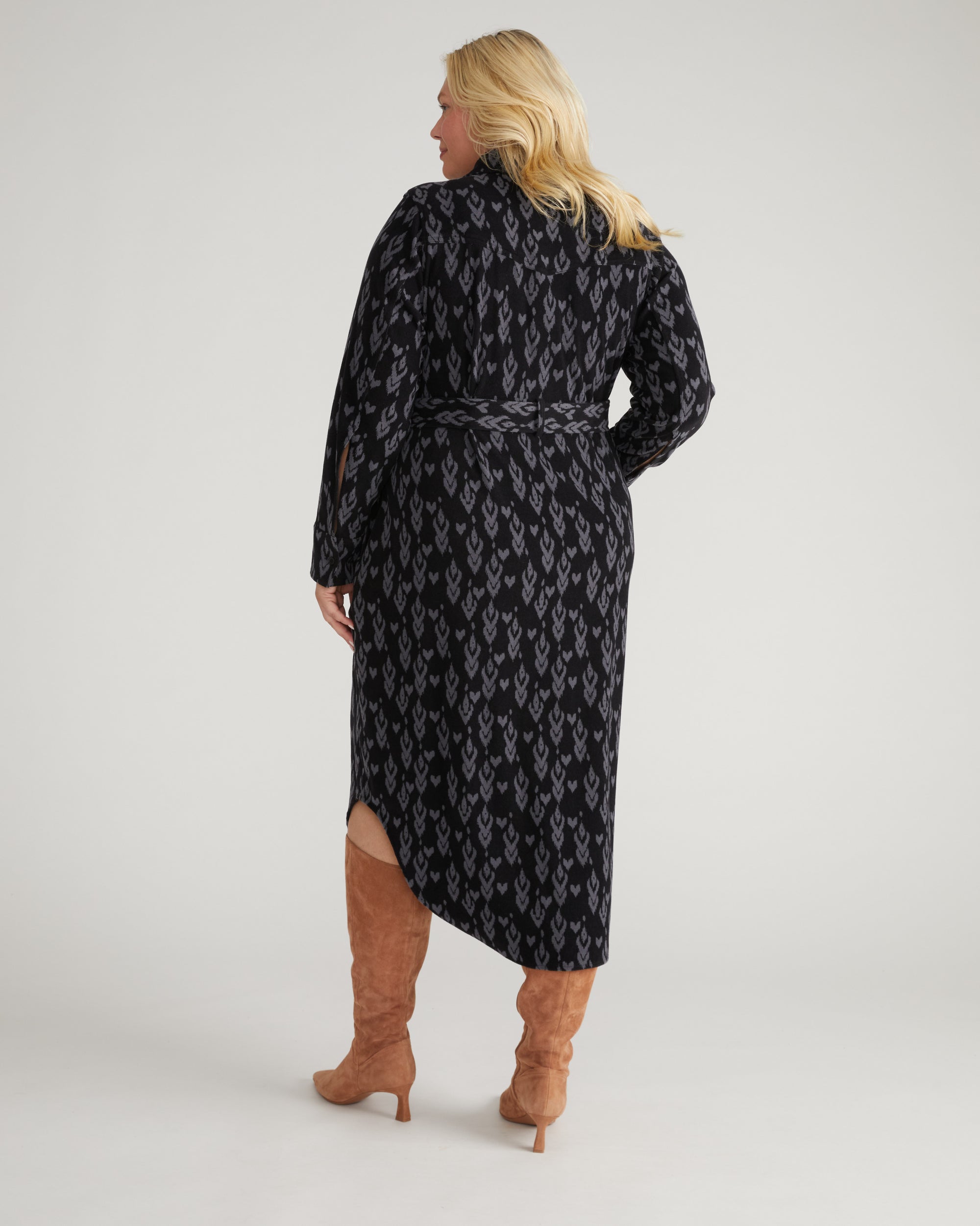 Maine Stretch Flannel Shirtdress - Indigo Ikat Arrow