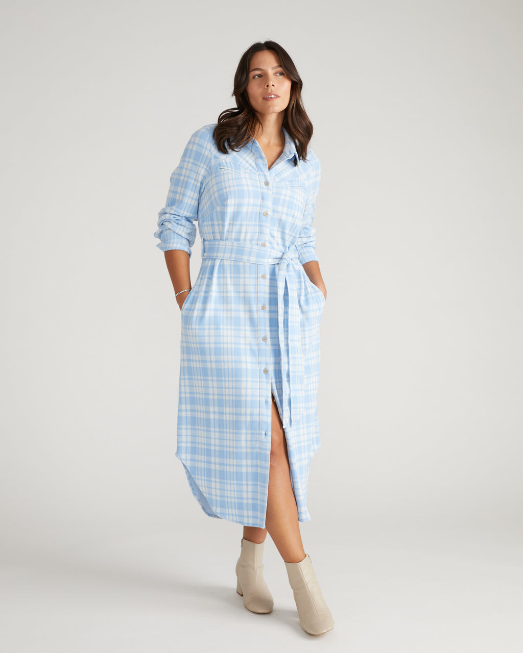 Universal Standard Women's Morgan Belted Stretch Flannel Shirtdress