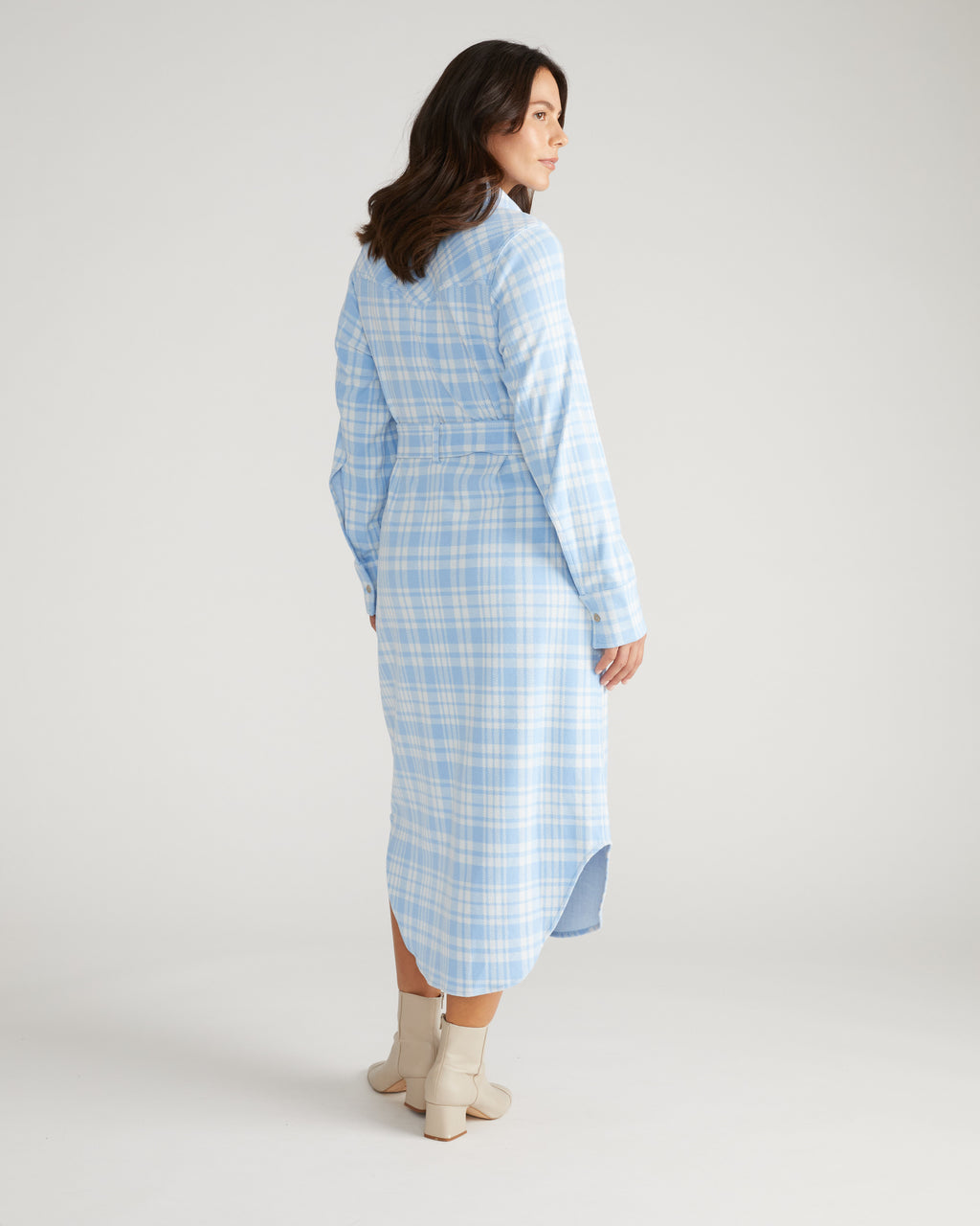 Morgan Belted Stretch Flannel Shirtdress - Teapot Whistle Blue Plaid Morgan Belted Stretch Flannel Shirtdress - Teapot Whistle Blue Plaid