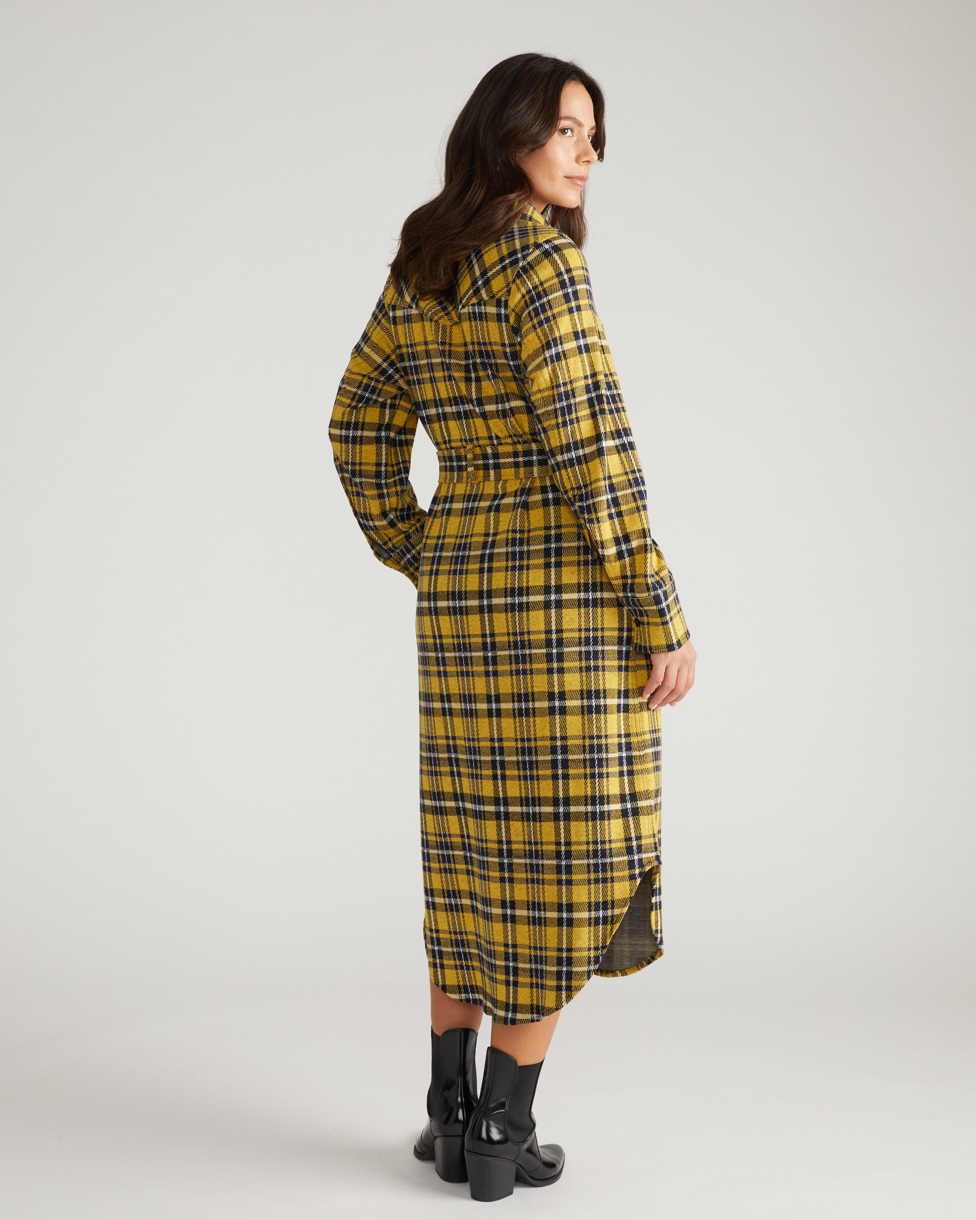 Morgan Belted Stretch Flannel Shirtdress - Chamomile Yellow Plaid Universal Standard Morgan Belted Stretch Flannel Shirtdress - Chamomile Yellow Plaid Universal Standard