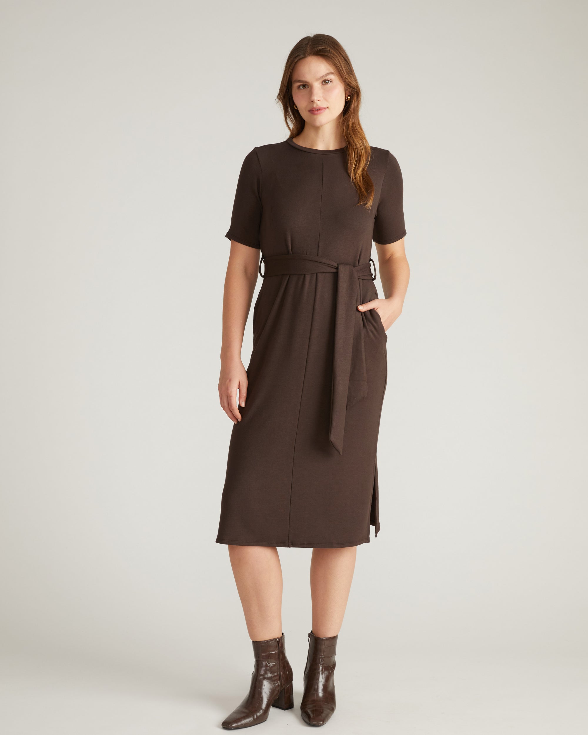 TravelKnit Belted Dress - Espresso