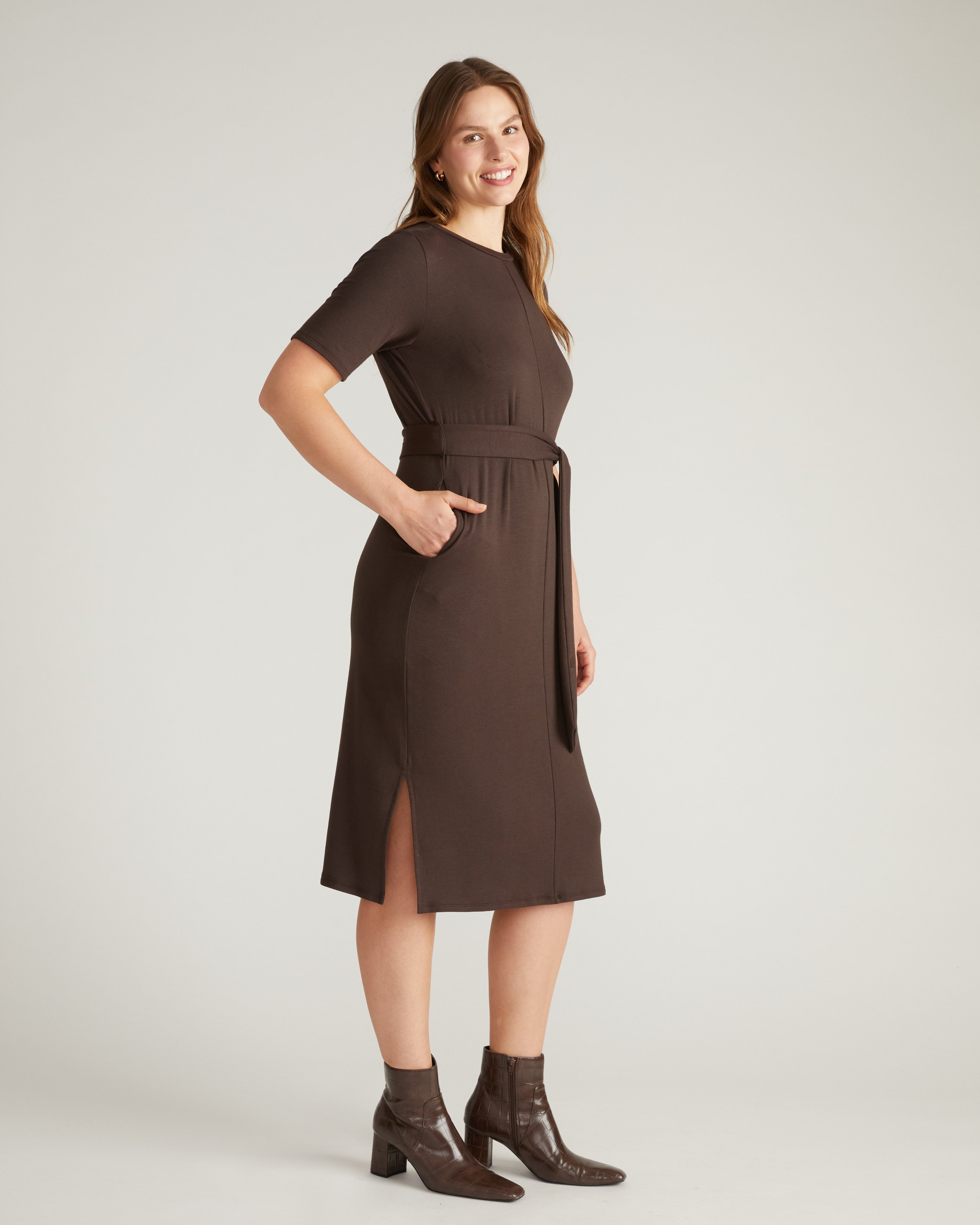 TravelKnit Belted Dress - Espresso – Universal Standard