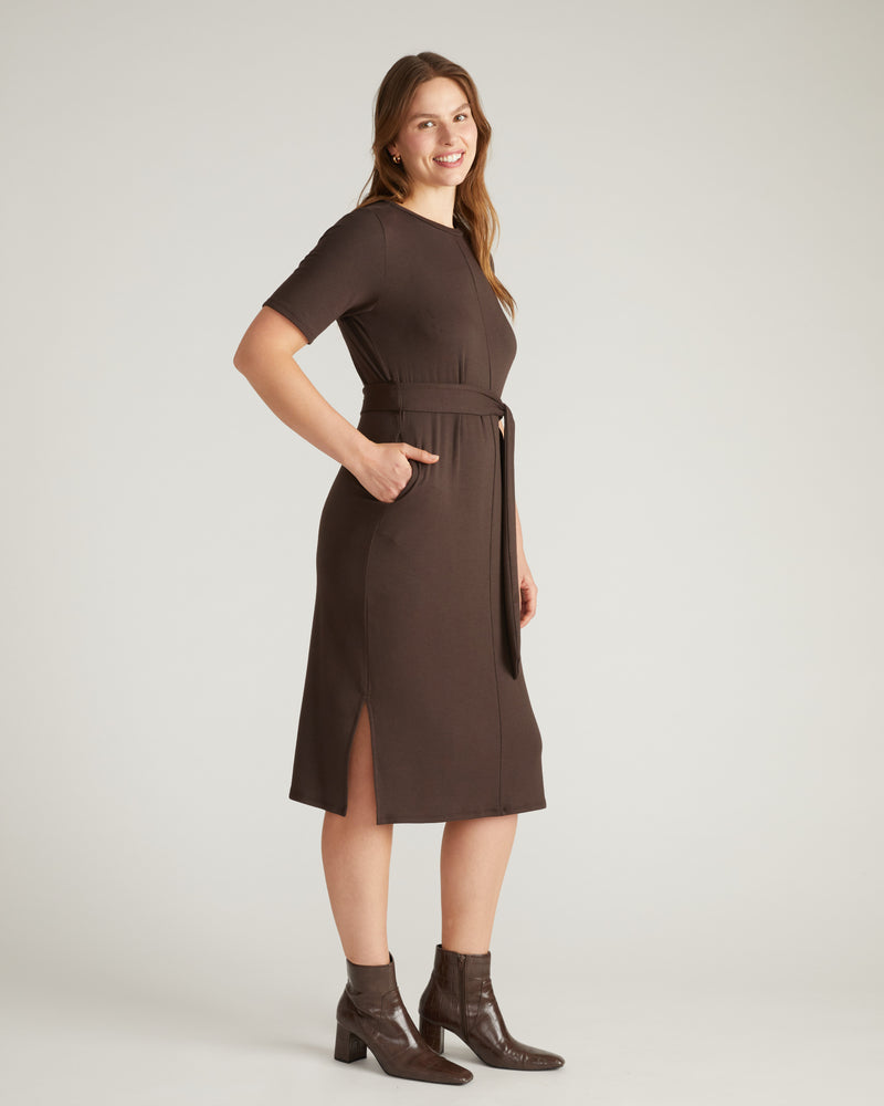 TravelKnit Belted Dress - Espresso