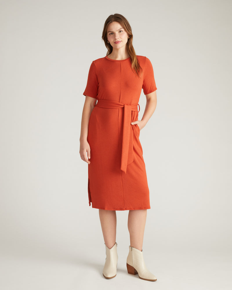 TravelKnit Belted Dress - Warm Russet