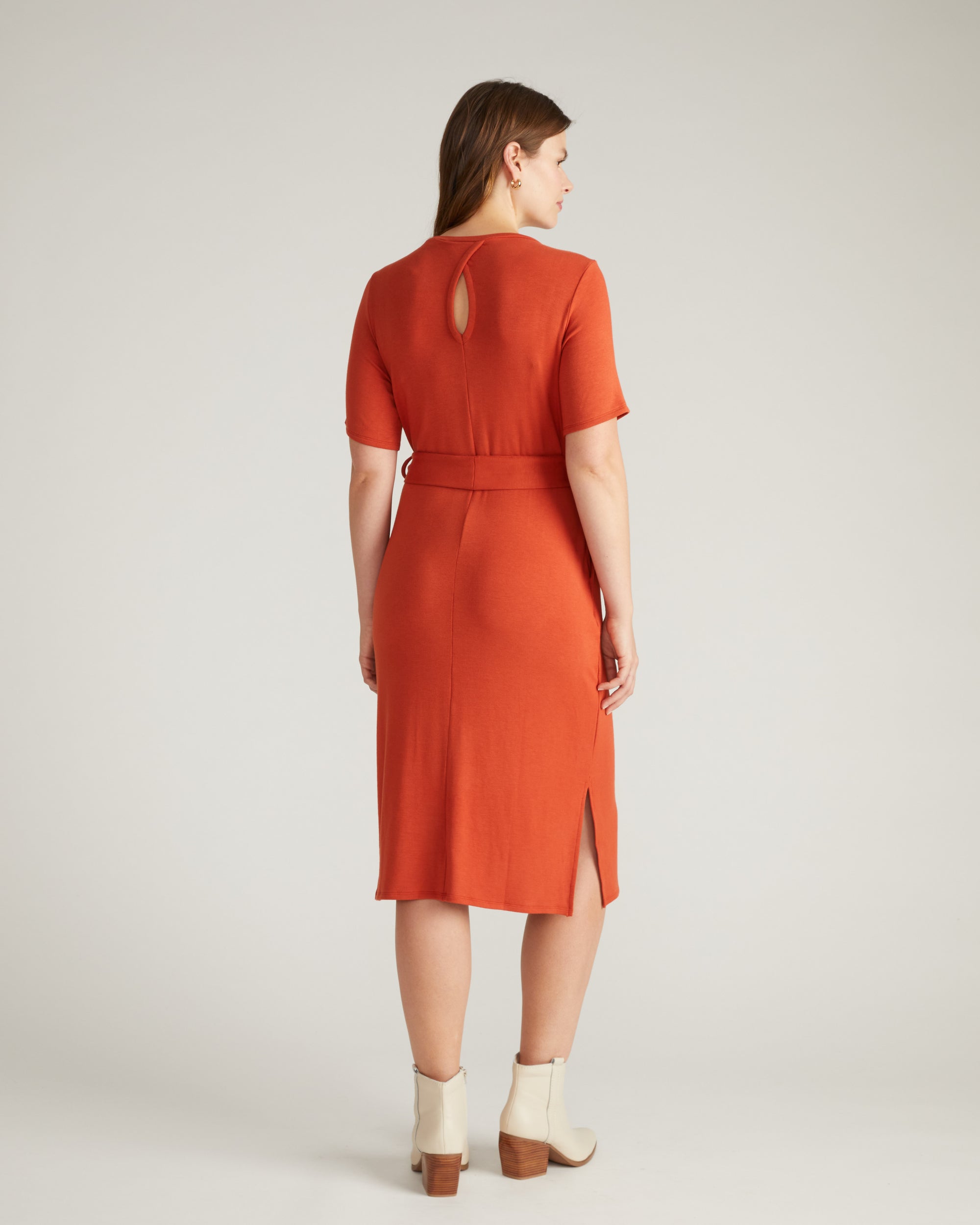 TravelKnit Belted Dress - Warm Russet
